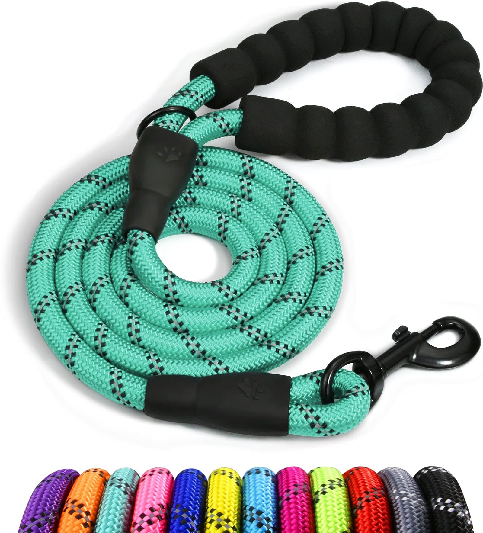 Taglory Rope Dog Lead with Soft Padded Handle, 1.2m Reflective Dog Lead and Multi-Colour for Puppy and Small Dogs, 0.8cm, Turquoise