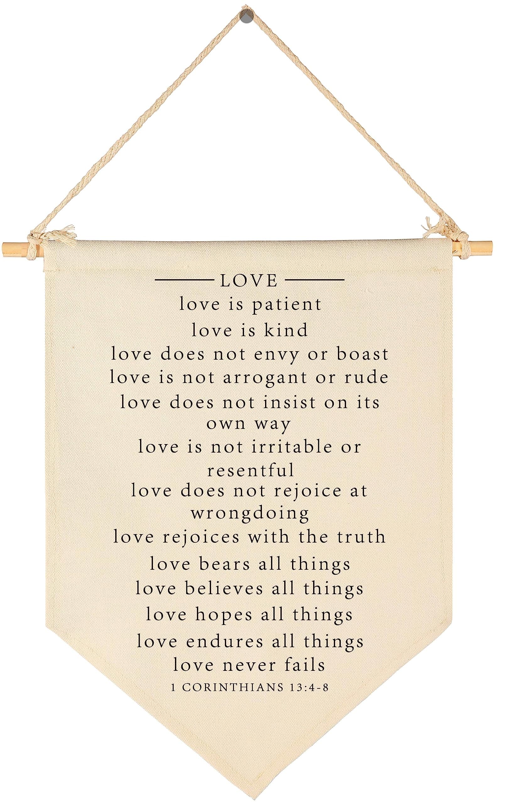 Bible Verse Art- Minimal Christian Wall Decor-Bible Gift-Scripture Hanging Flag Art Decor-Banner Wall Sign Gift-Farmhouse Living Room Bedroom Home Decoration-Valentines Day-Love Is Patient