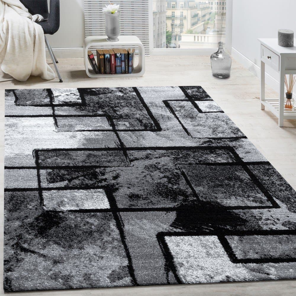 Area Rug Modern Abstract Paint Effect in Black Grey, Size: 2' x 3'3"