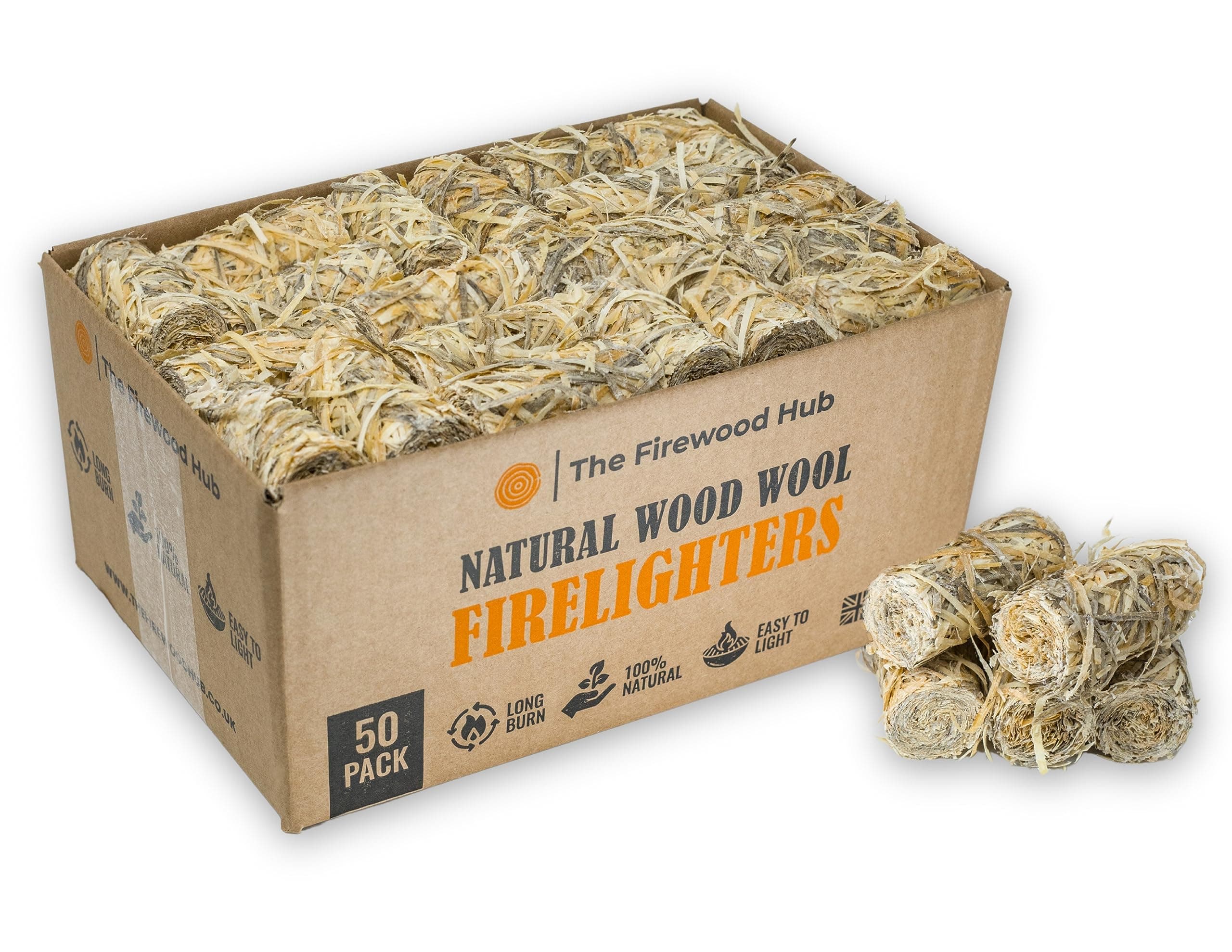 50 - Wood Wool Firelighters for Safe, Clean, and Odorless Ignition of Wood and Log Burners, BBQs, Pizza Ovens, and More - Perfect Fire Starter For Any Occasion (50)