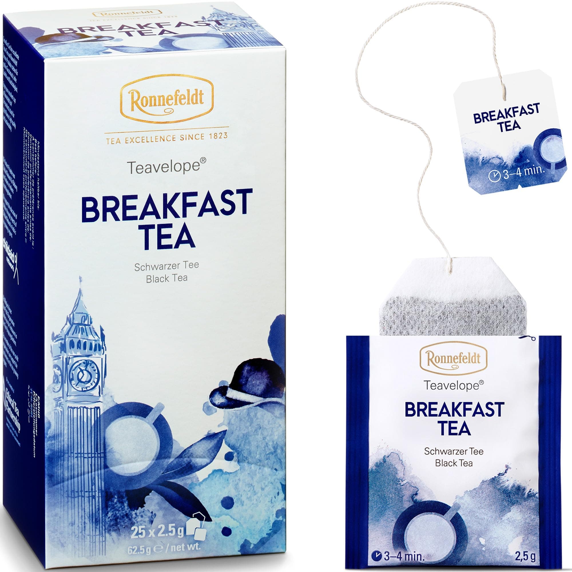 Teavelope Breakfast Tea - Black Tea Bags Individually Wrapped, 25 Count - Strong, Smooth, Caffeinated - Hot or Iced