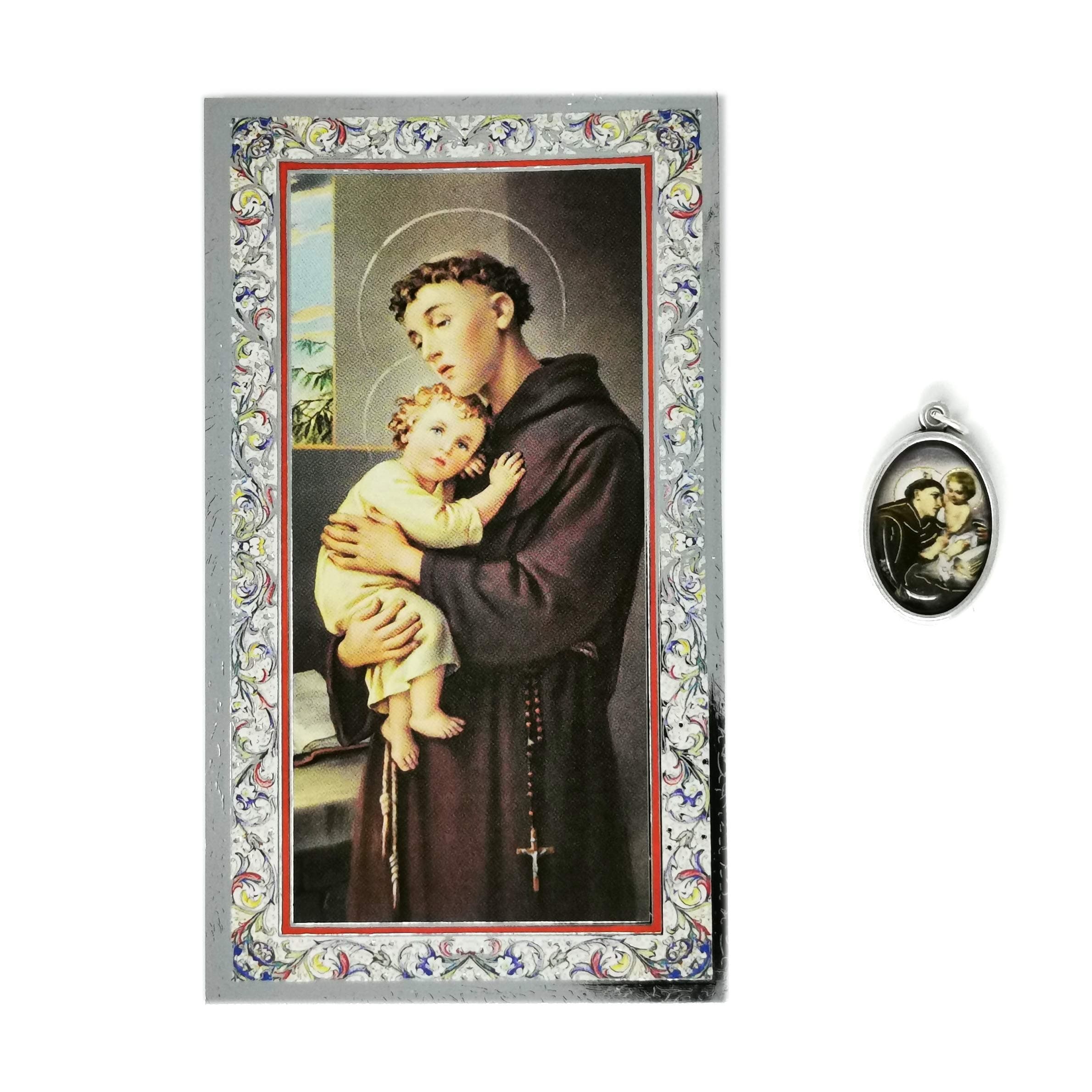 C BC Catholic silver colour metal 2.5cm St. Anthony medal and prayer
