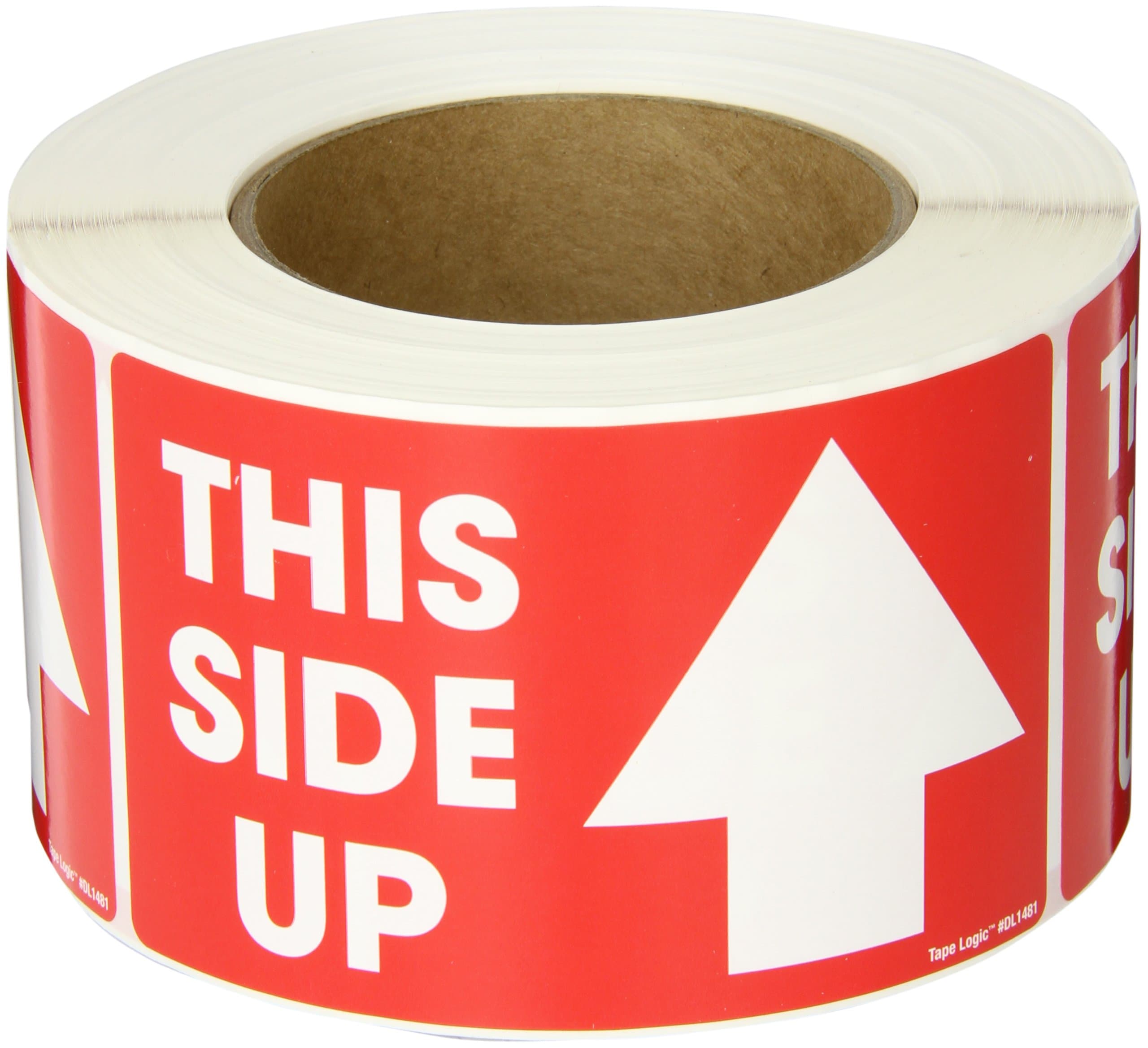 Tape Logic Aviditi Tape Logic 3" x 5","This Side Up" Red/White Arrow Warning Sticker, for Shipping, Handling, Packing, and Moving (1 Roll of 500 Labels)