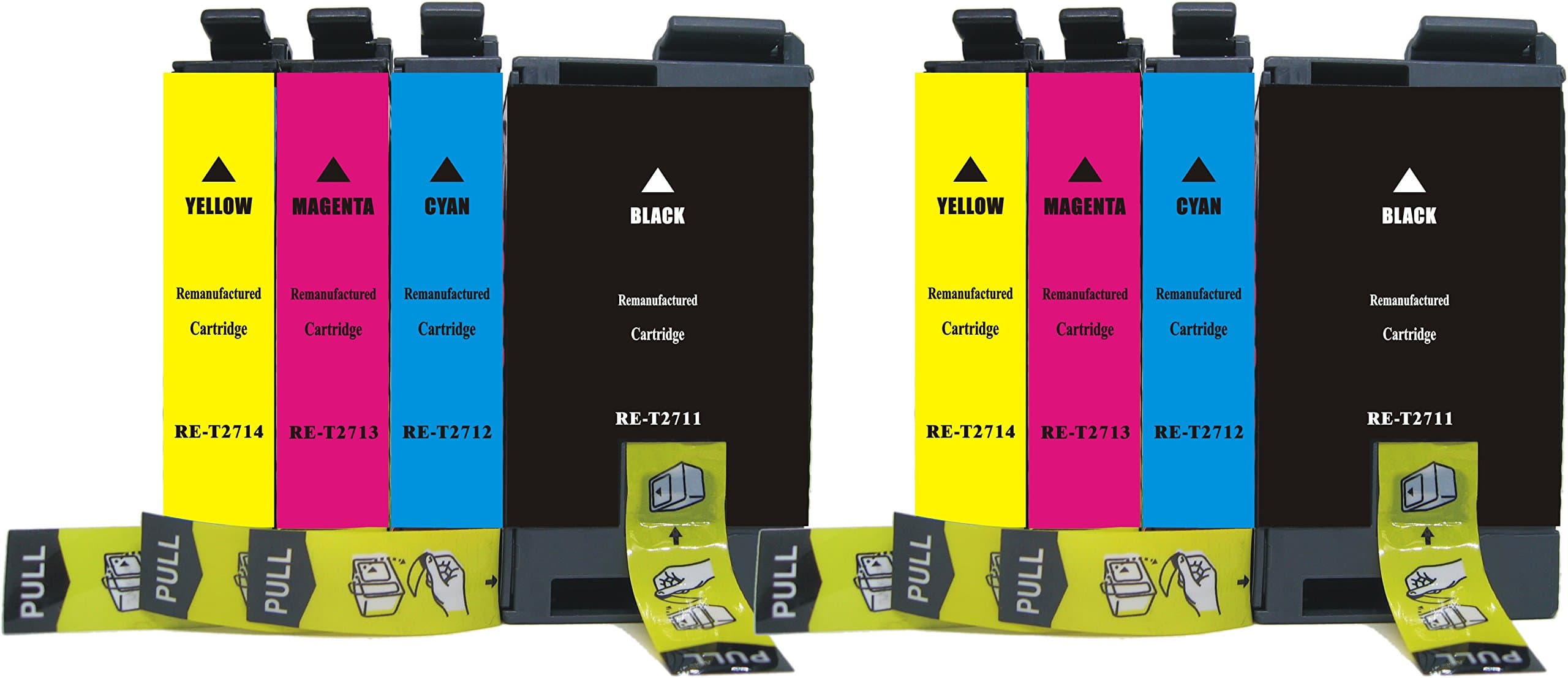 8 Pack (2 Sets) HYSON Remanufactured High Capacity Epson Ink Cartridge Epson 27XL T2711 T2712 T2713 T2714 High Capacity for Epson WorkForce WF-3620DWF WF-3640DTWF WF-7110DTW WF-7610DWF WF-7620DWF (2 Black, 2 Cyan, 2 Magenta, 2 Yellow)