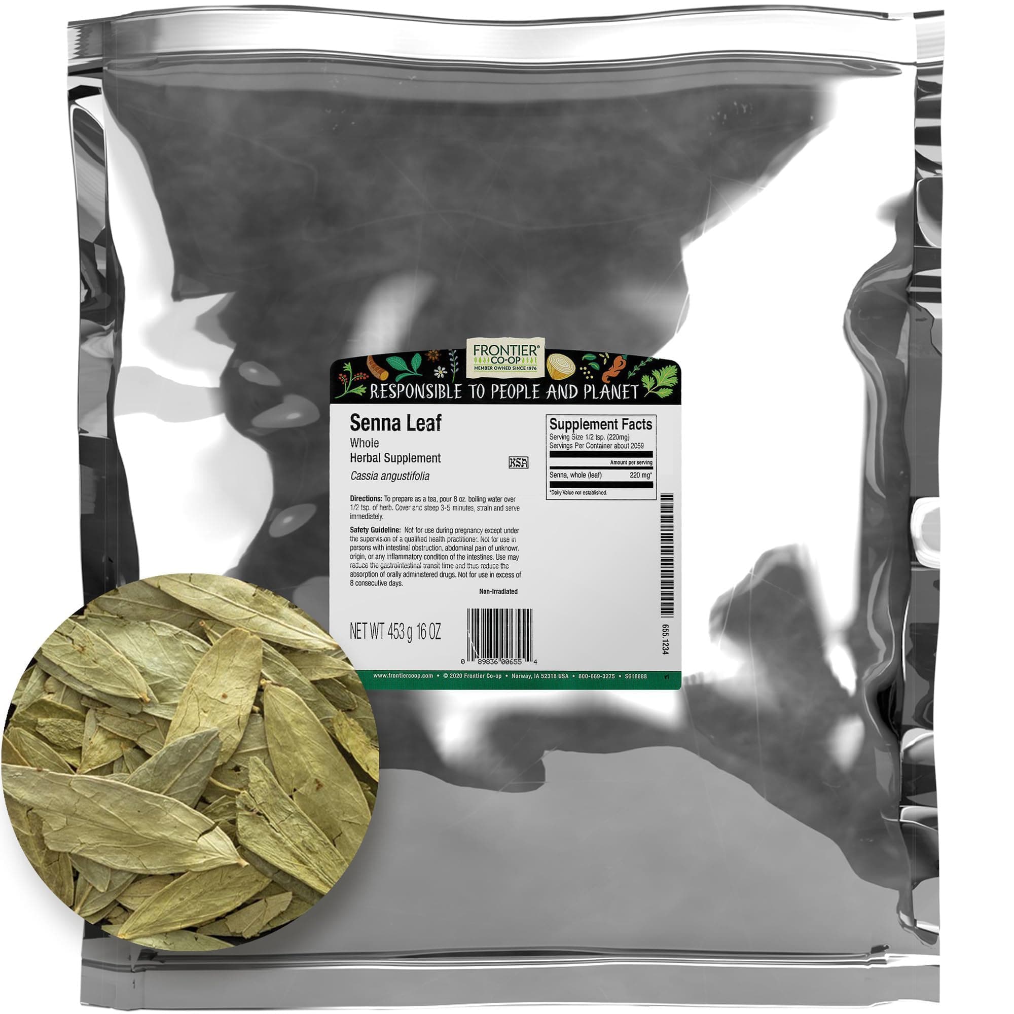 Frontier Co-op Whole Senna Leaf, 1lb Bulk Bag, | 100% Pure and Natural | Perfect for Senna Leaf Tea and Herbal Use, Kosher and Non Irradiated