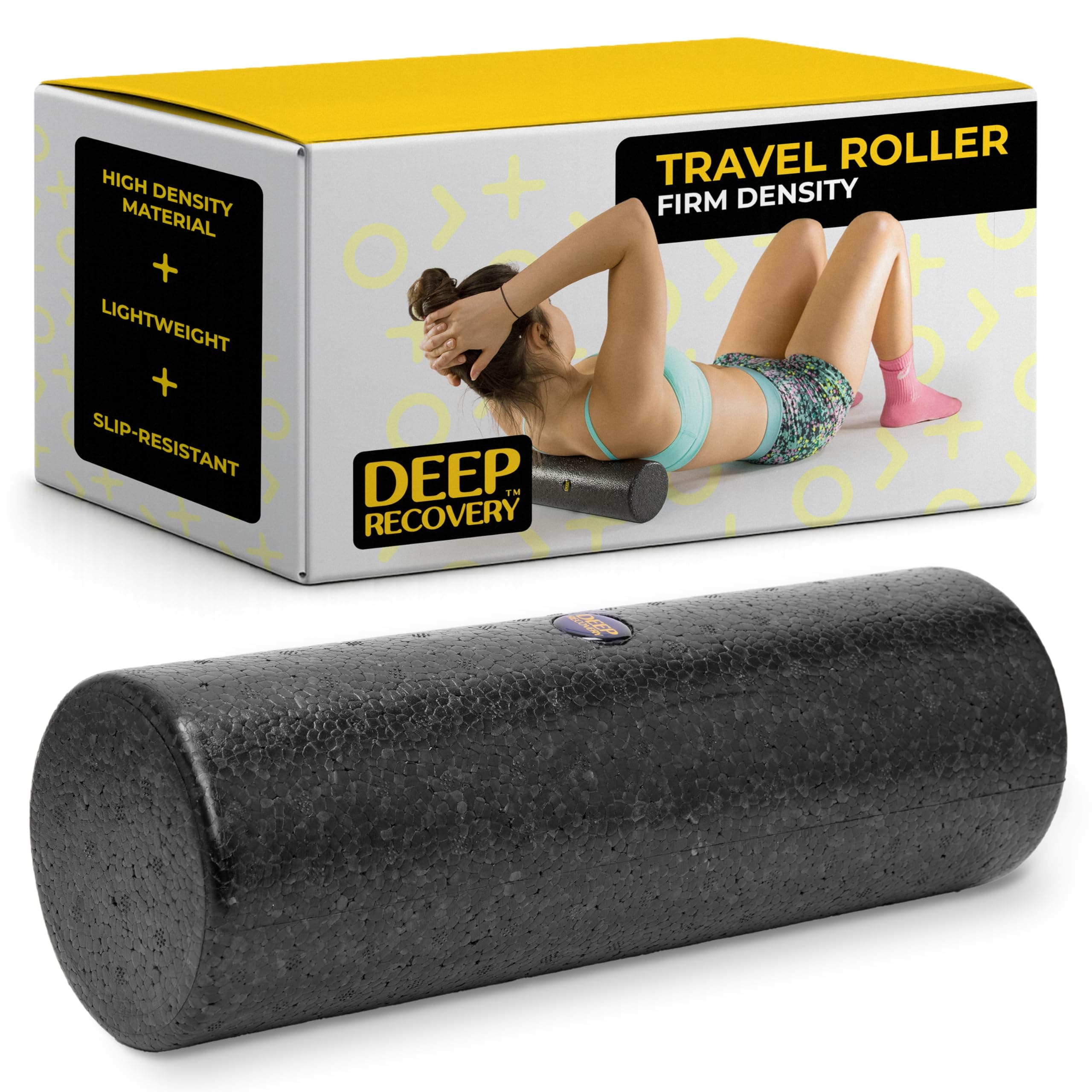 Yoga Foam Roller for Physical Therapy & Exercise – Black Back Roller for Back Pain, Legs, and Shoulders, 12in x 4in Travel Size – Deep Tissue Massage for Myofascial Release