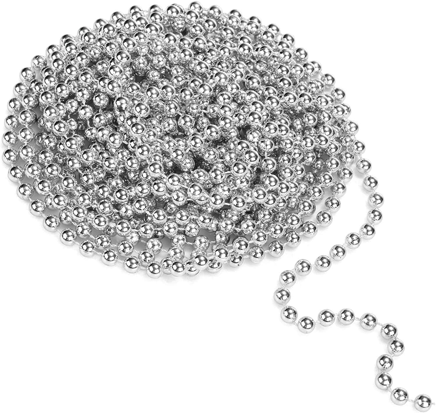 7.2m (24ft) Silver Shiny Christmas Bead Chain Metallic Xmas Beaded Garland Artificial Pearls Tinsel For Christmas Tree Hanging Decorations DIY Art & Crafts Jeweller