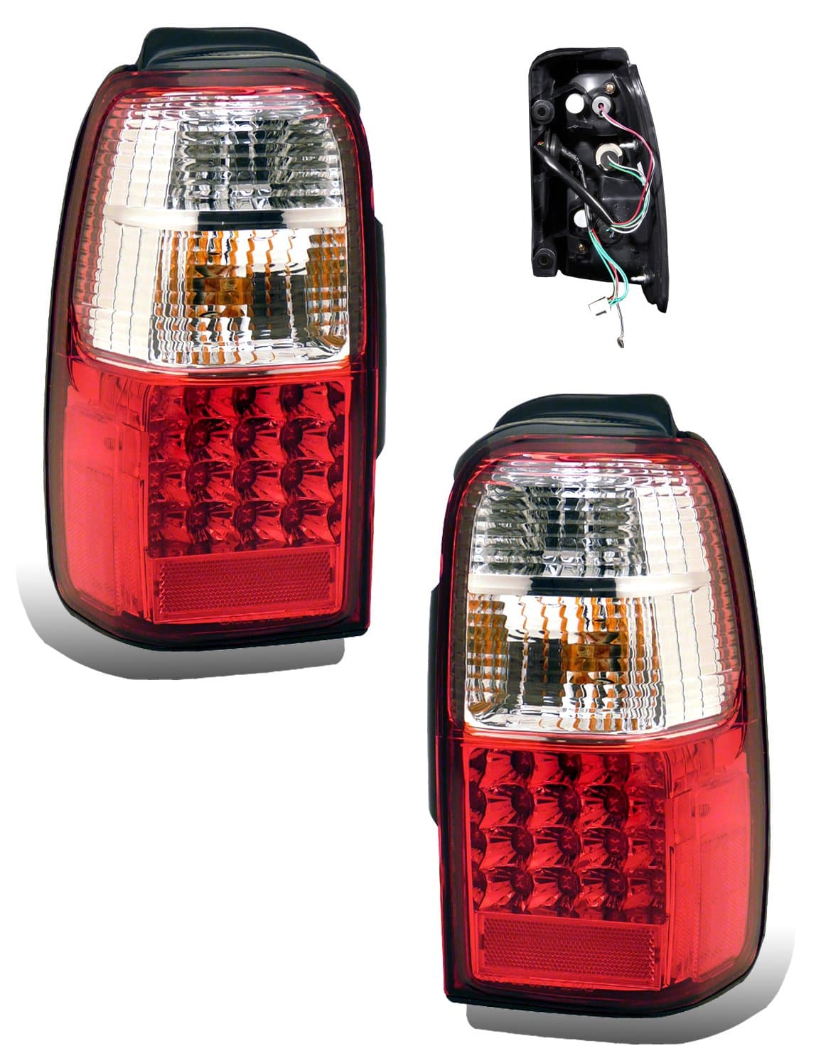 Red/Clear LED Tail Lights Assembly Set for Toyota 4 Runner - (Pair) Driver Left and Passenger Right Side Replacement