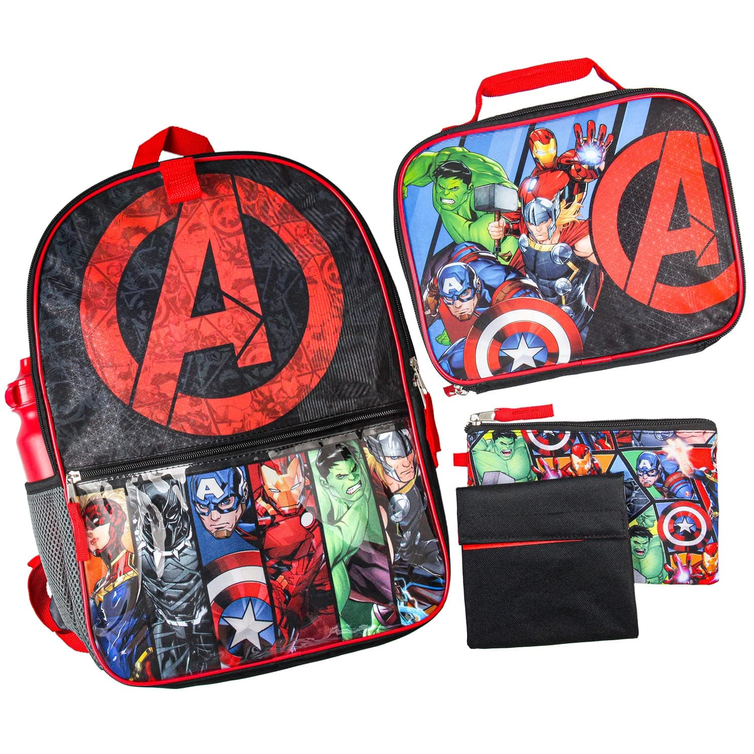 Marvel Avengers Superhero 5-Piece Backpack Lunch Tote Set 16"