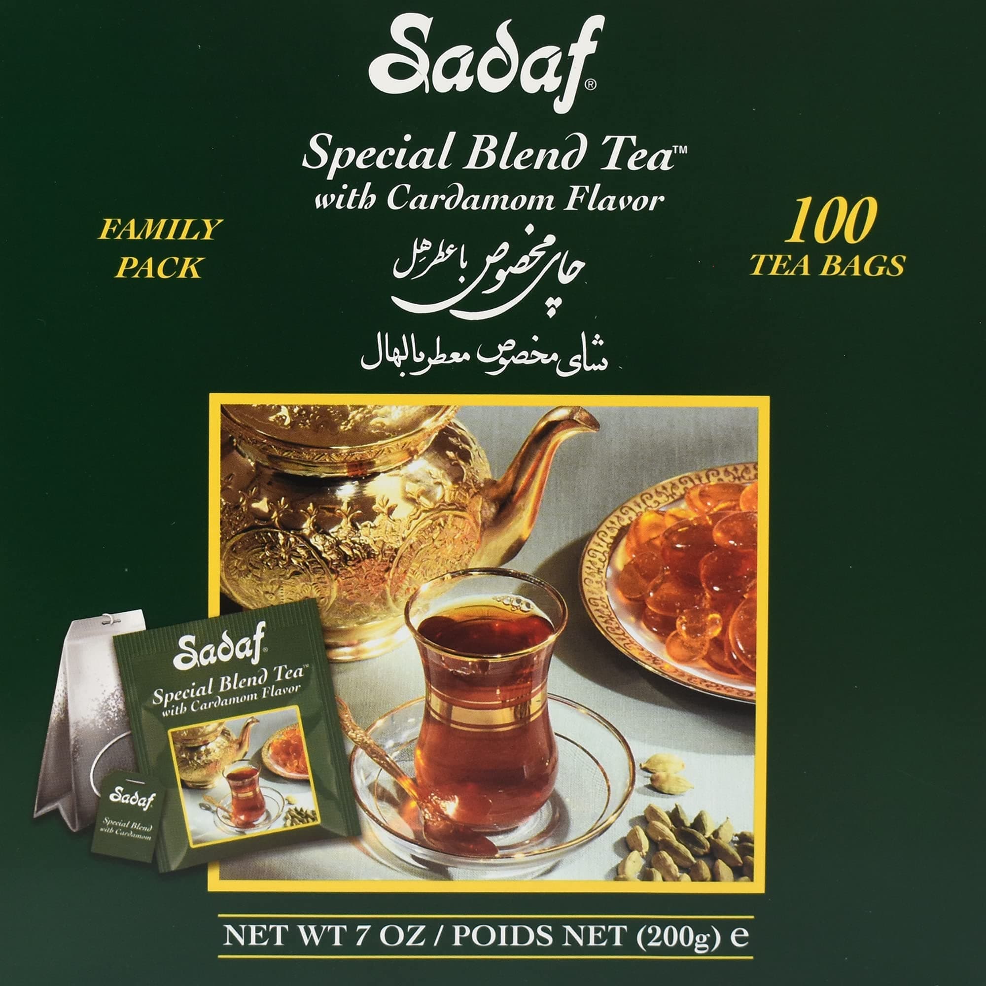 Sadaf 100 Count Special Blnd Tea with Cardamom Flavor,Net WT 7 OZ(200g)