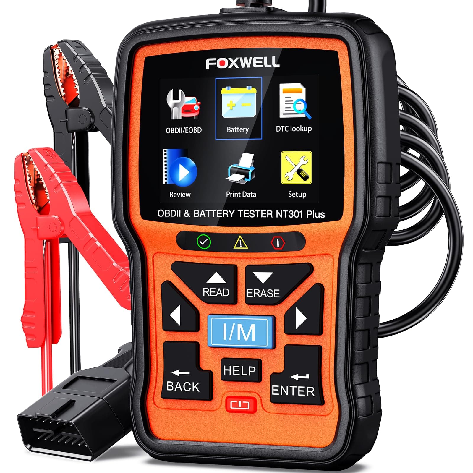 NT301 Plus OBD2 Code Reader Car Battery Tester 2-in-1, OBD2 Scanner Diagnostic Tool with Full OBDII Function, 12V 100-2000 CCA Battery Charging Cranking Test, I/M Readiness, Data Printing
