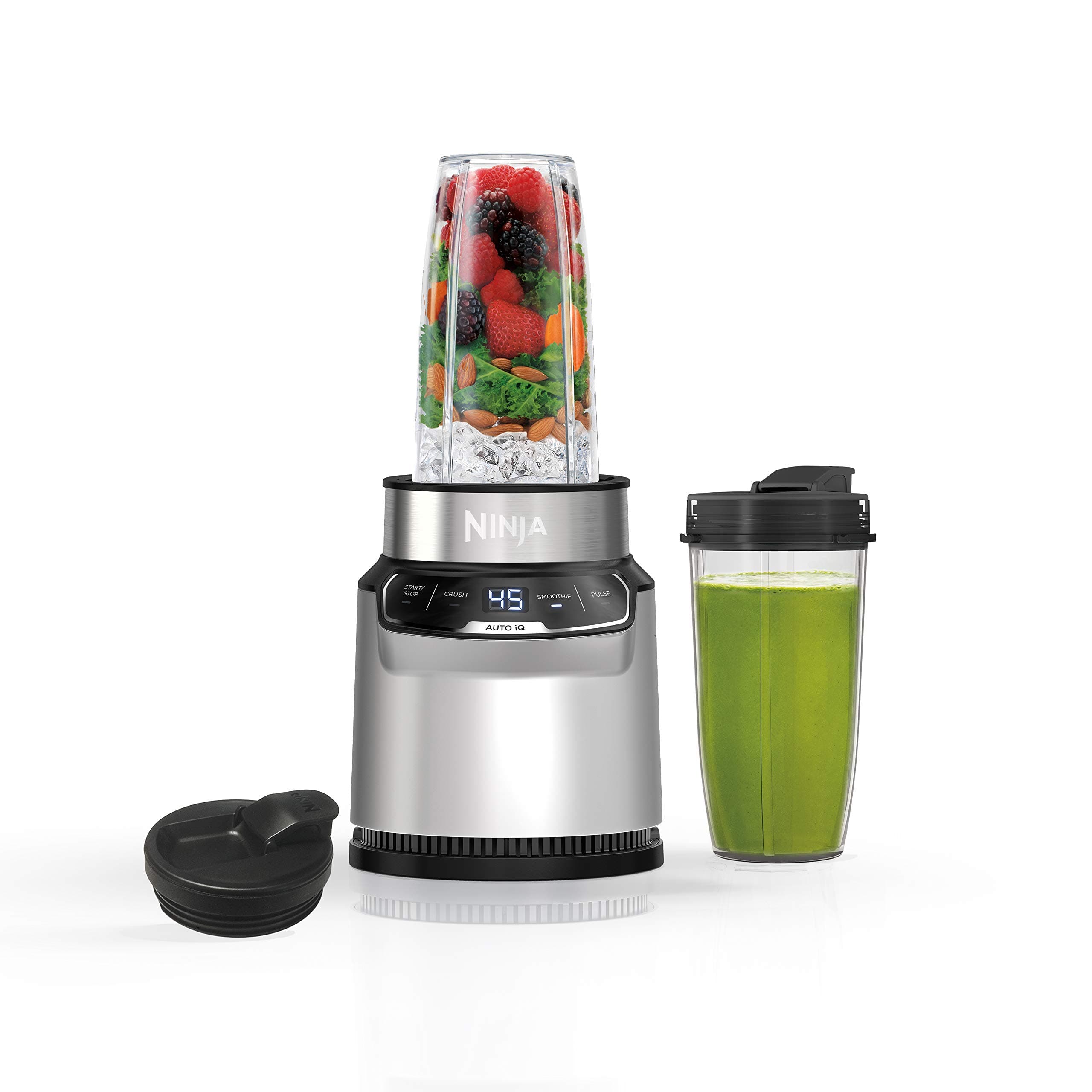 Ninja Blender | Nutri Pro | Auto IQ Blend | Smoothies, Shakes, Frozen Drinks, Salsa, Dips | Includes (2) 24 oz. To-Go Cups & Spout Lids | Crushes Ice, Fruit & Veggies |1100 Peak Watt | Silver | BN401
