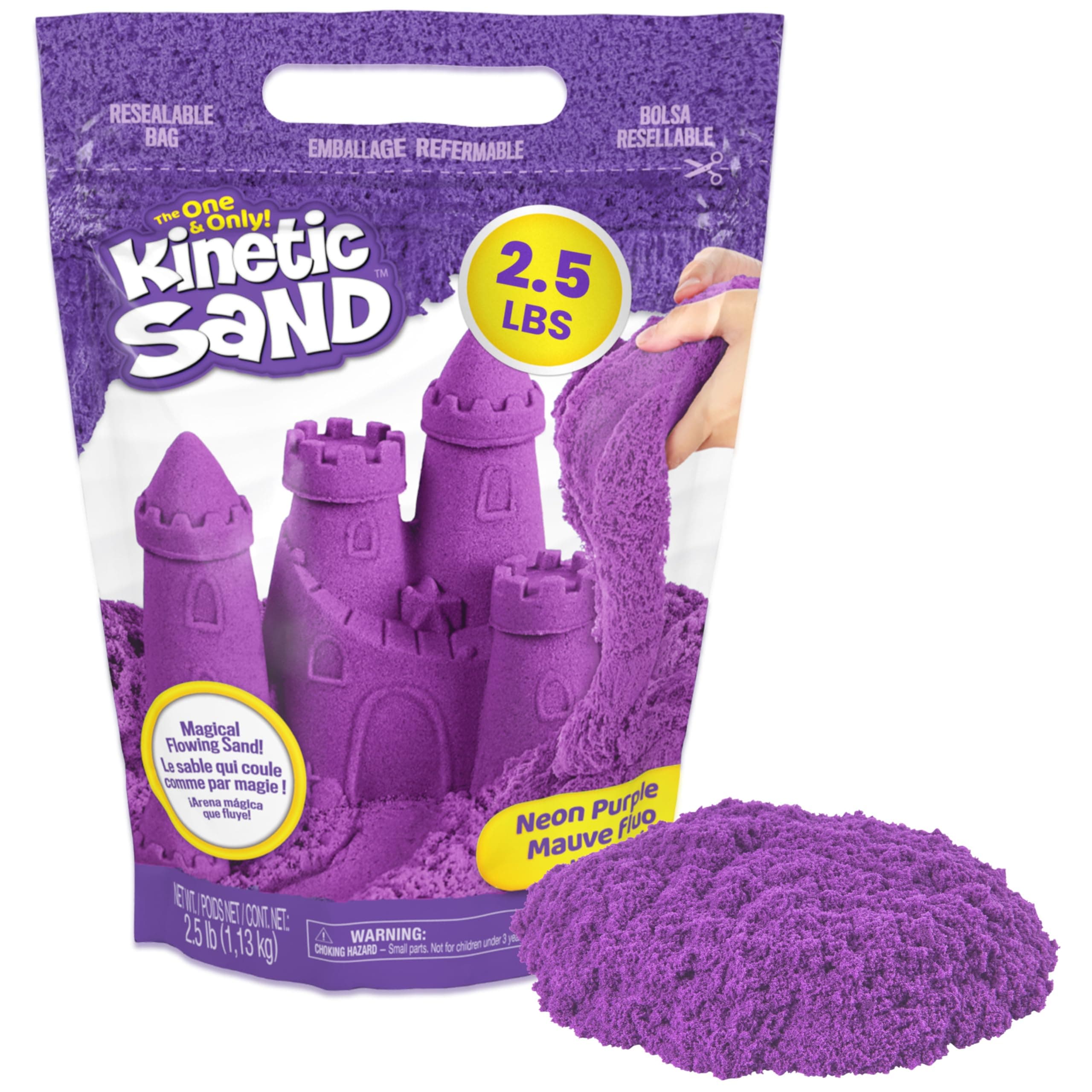 Kinetic Sand, 2.5lbs Purple Play Sand, Amazon Exclusive, Moldable Sensory Toys for Kids, Resealable Bag (Packaging May Vary), for Ages 3 and up