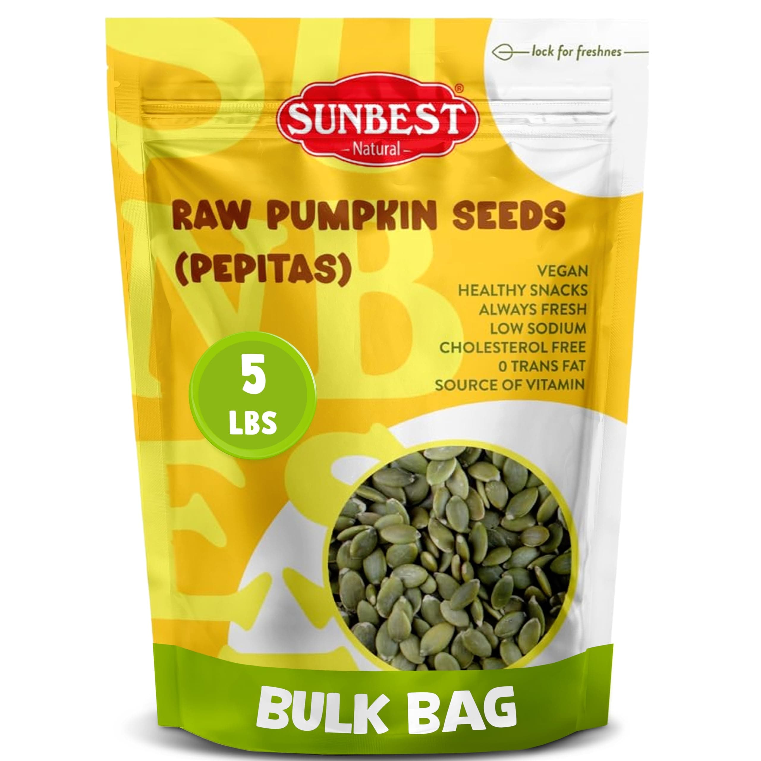 Sunbest Natural Raw Pumpkin Seeds, 5 lbs – Unsalted & Shelled – Bulk Bag, Whole Pepitas, Pumpkin Seeds to Eat – For Snacking, Baking & Topping – Rich in Essential Fatty Acids, Iron & Protein (80 oz)