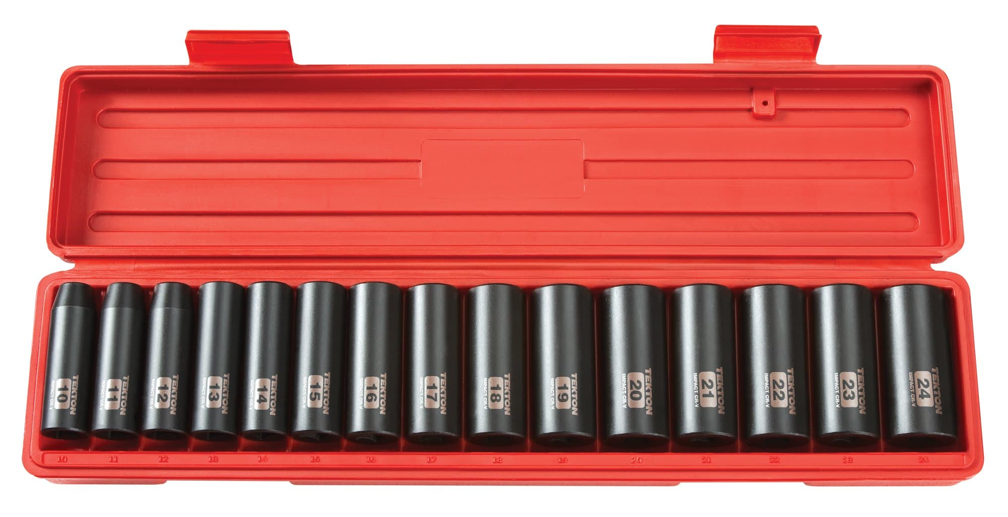 TEKTON 1/2 Inch Drive Deep 6-Point Impact Socket Set, 15-Piece (10-24 mm) | 4883