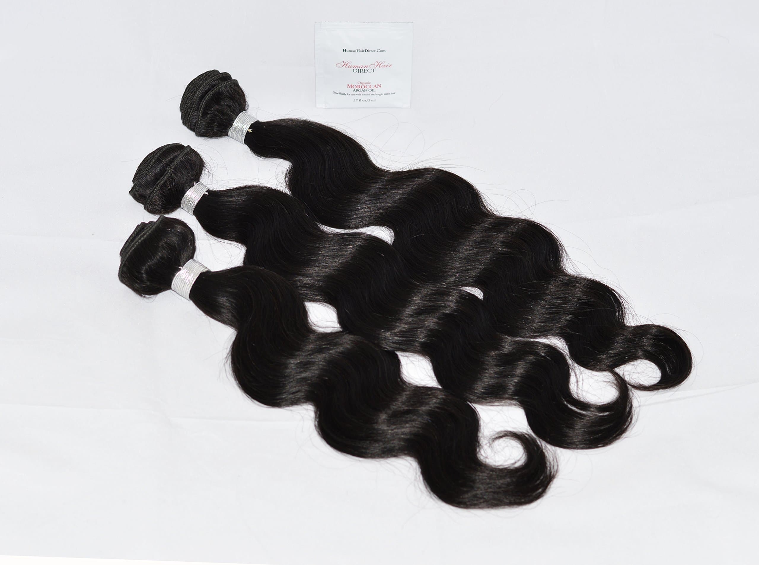 Human Hair Direct 100% Virgin Peruvian Body Wave 3-pack (16”, 18”, 20”) 300g Total, Grade AAAAAA (#1B - Off Black (Pre-Colored)) with Argan Oil | Fulfilled By Amazon