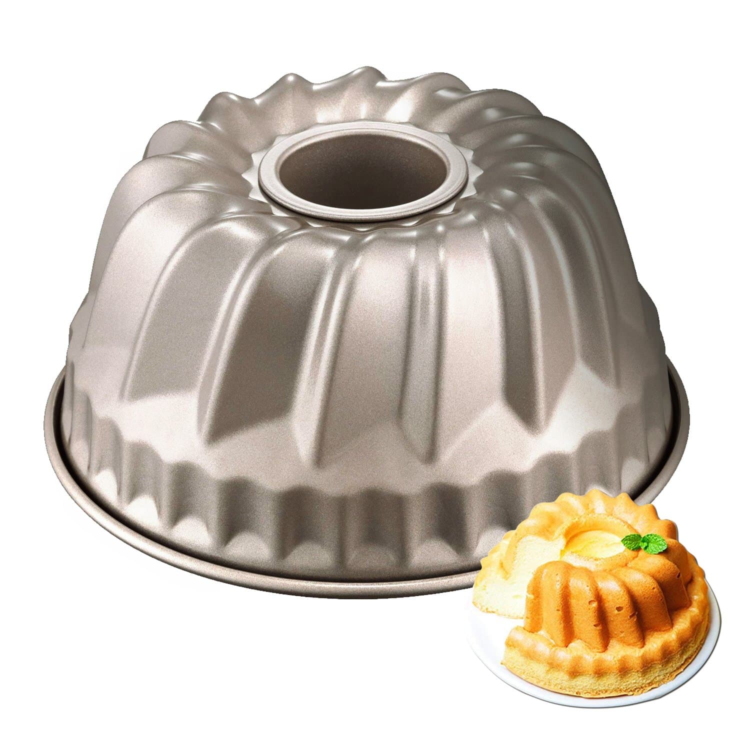 Tomods Nonstick Bundt Cake Pan for 6 Quart instant pot, Heavy-duty Fluted Tube Pan Cup(7 Inch, Champagne Gold) Bundt Pan