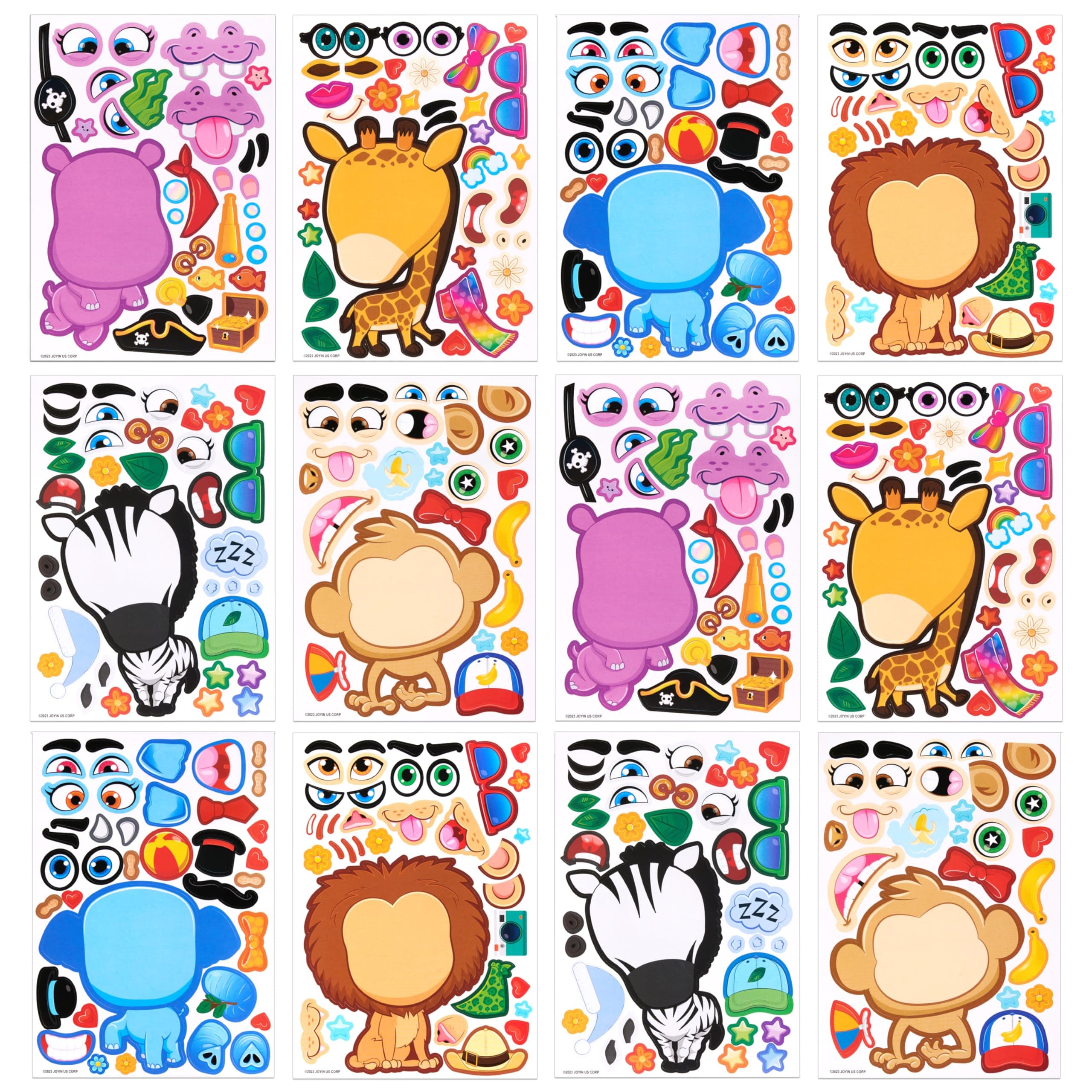 JOYIN 24PCS 9"x6" Make a face Stickers for Kids, Make Your Own Safari Animal Stickers, Jungle Party Favors Kids Crafts, Goodie Bags Stuffers, Classroom Rewards