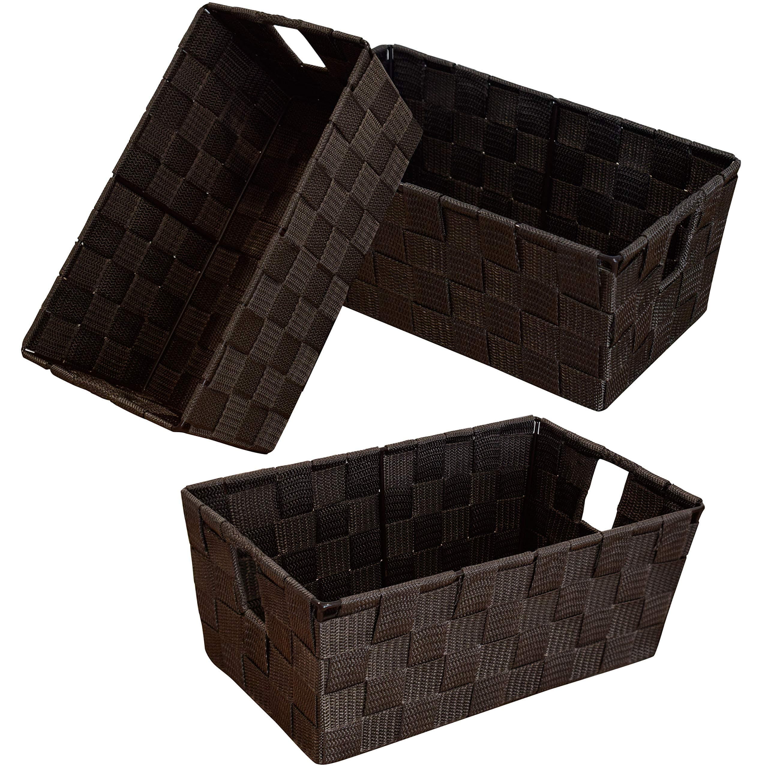homyfort Woven Shelf Storage Tote Basket Bins Container, Storage Boxes Cube Organizer with Built-in Handles for Bedroom, Office, Closet, Clothes, Kids Room, Nursery 3pack(Brown)
