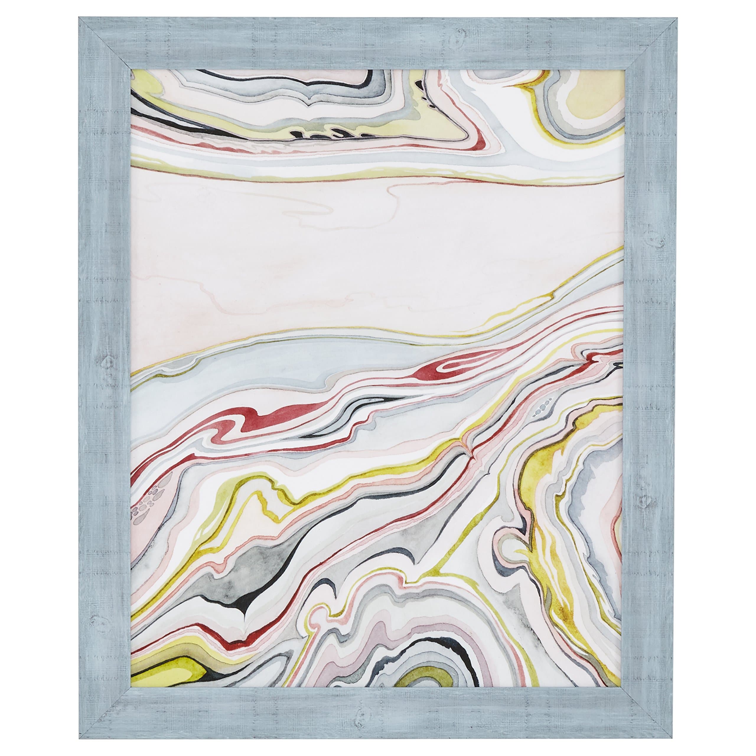 Amazon Brand – Rivet Mid Century Modern Marbled Abstract Geode I Print Framed Wall Art Decor - 19" x 23" Frame, Cool Wood-Tone