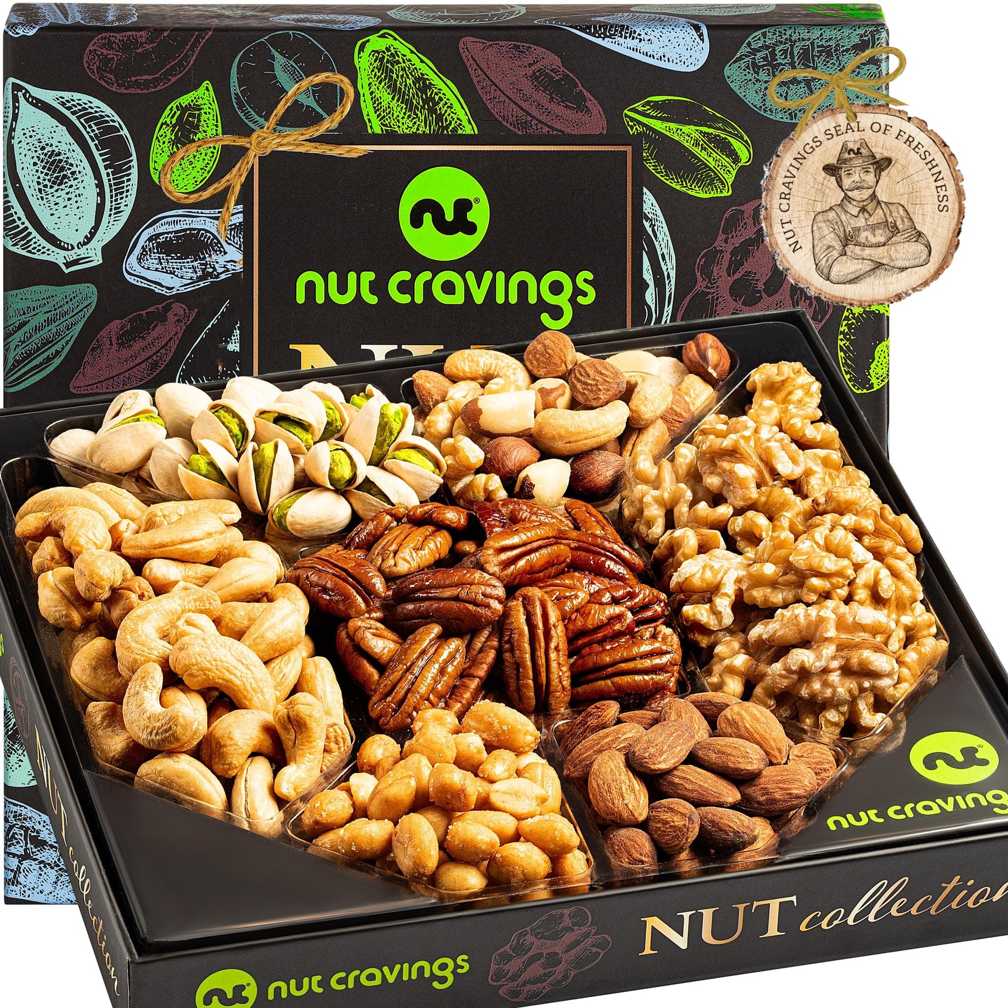 NUT CRAVINGS - Diwali Sweet Hamper Mid Autumn Nuts Collection Gift Basket in Elegant Box (7 Assortments) Food Arrangement Healthy Snack Care Package Assorted Food