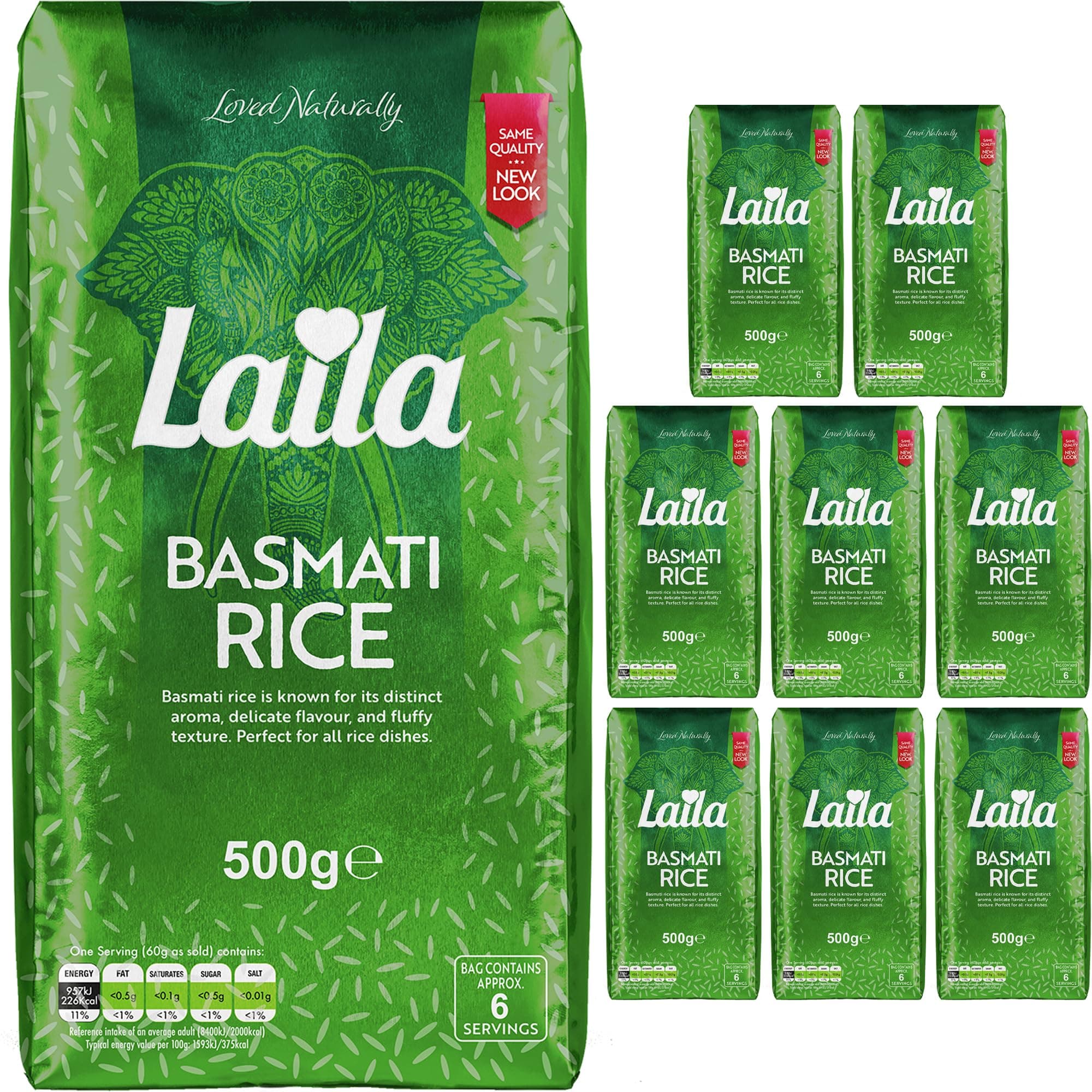 Laila Basmati Rice (8 x 500g Packs), Aromatic Rice Basmati-Style