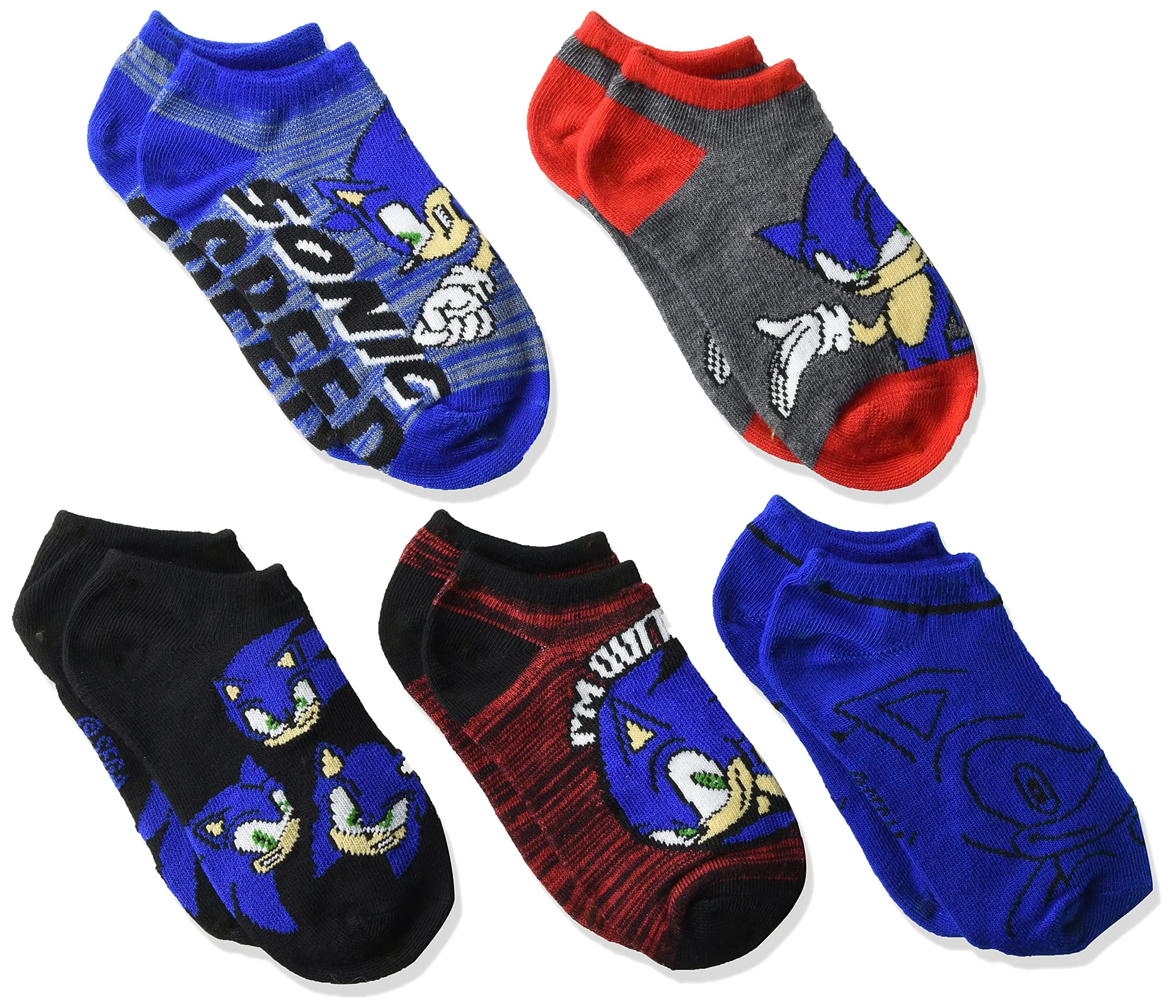 SONIC THE HEDGEHOG boys Sonic 5 Pack No Show Socks Casual Sock