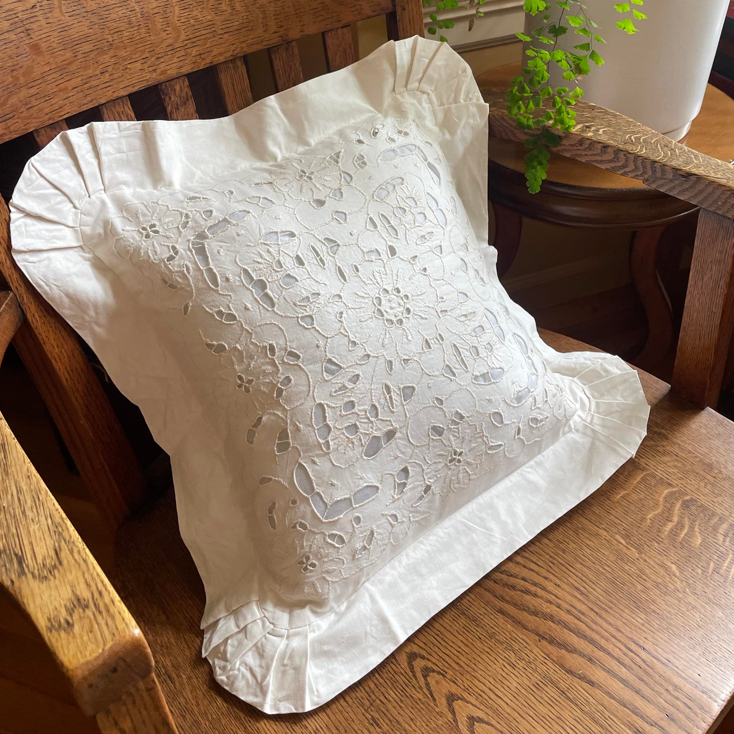 MODERN HEIRLOOM Embroidered and LACE 2-PC Pillow Decorative Pillow Set, 14 inches, Constance Ecru 14" 2 Count