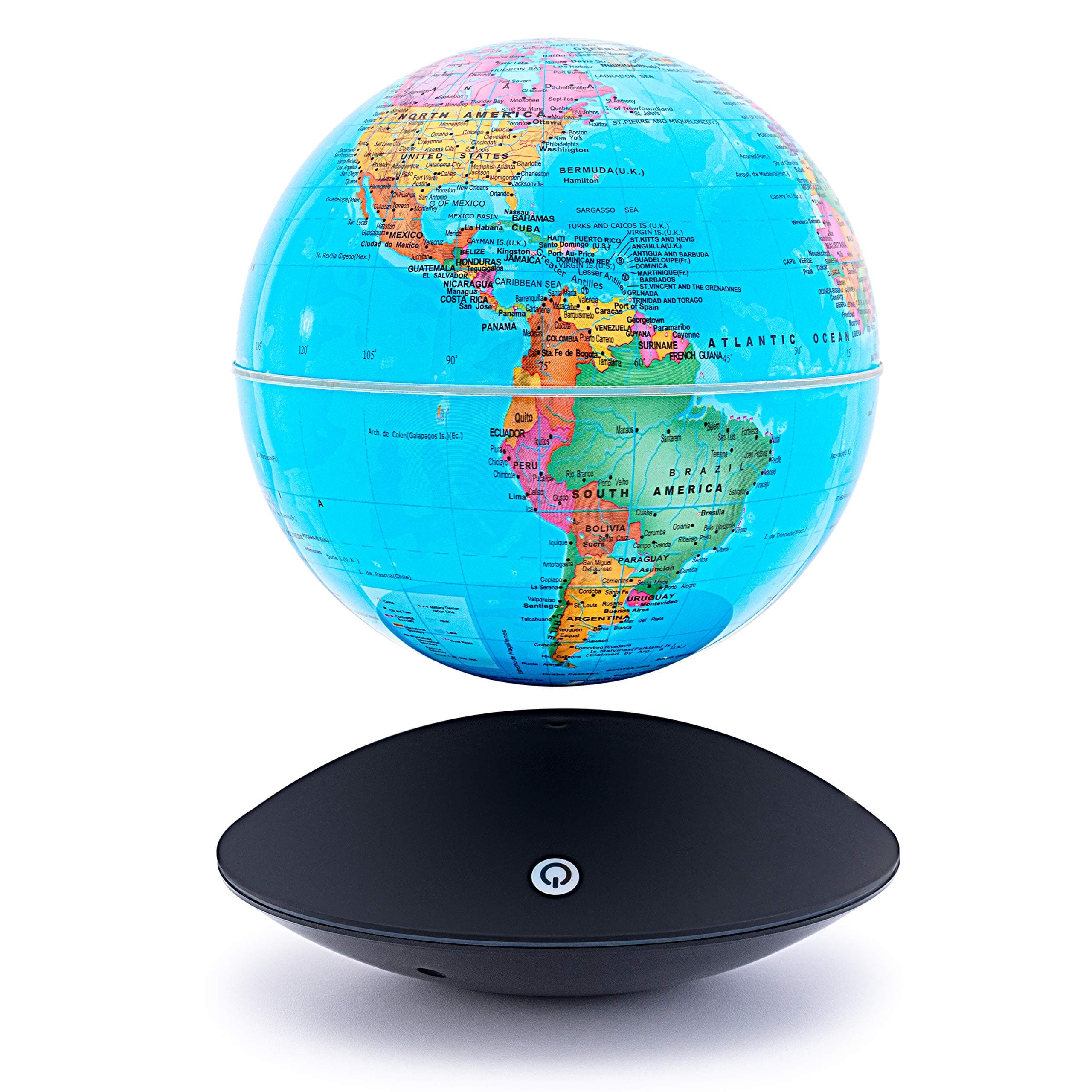 6 inch Magnetic Floating Levitation World Map Globe Auto-Rotation Changing LED Induction Light in Globe for Children Educational Corporate Gift Home Office Desk Decoration Floating Globe