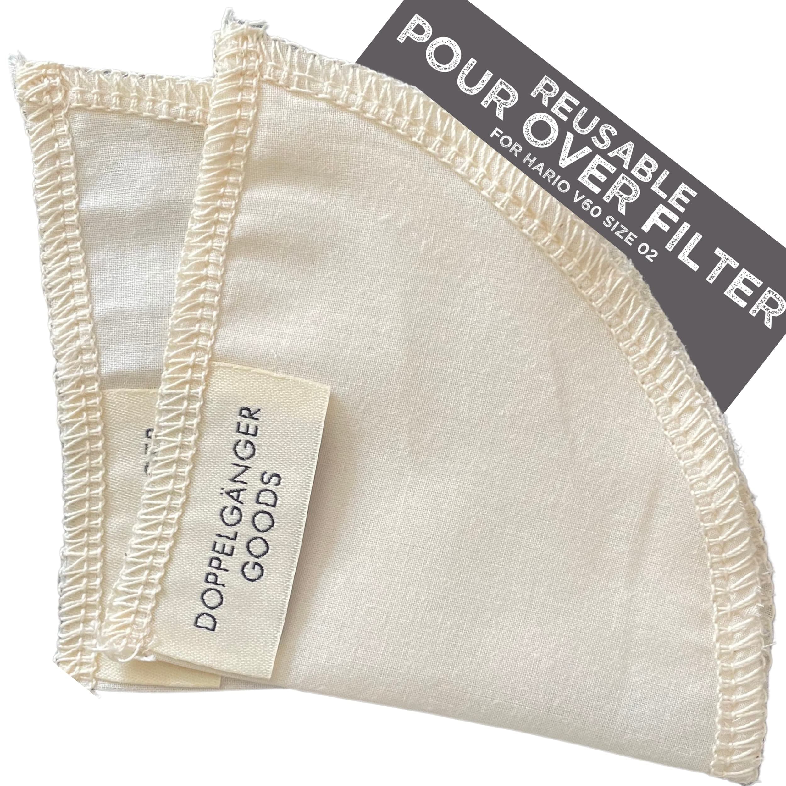 (2-Pack) Reusable Organic Cotton Pour Over Cone Filters for Hario V60, Chemex, Kalita and Origami Style Filters — Pourover Coffee Filter Maker Cup Ceramic, Glass, Plastic Dripper (Size 02, 2-4 Cups)