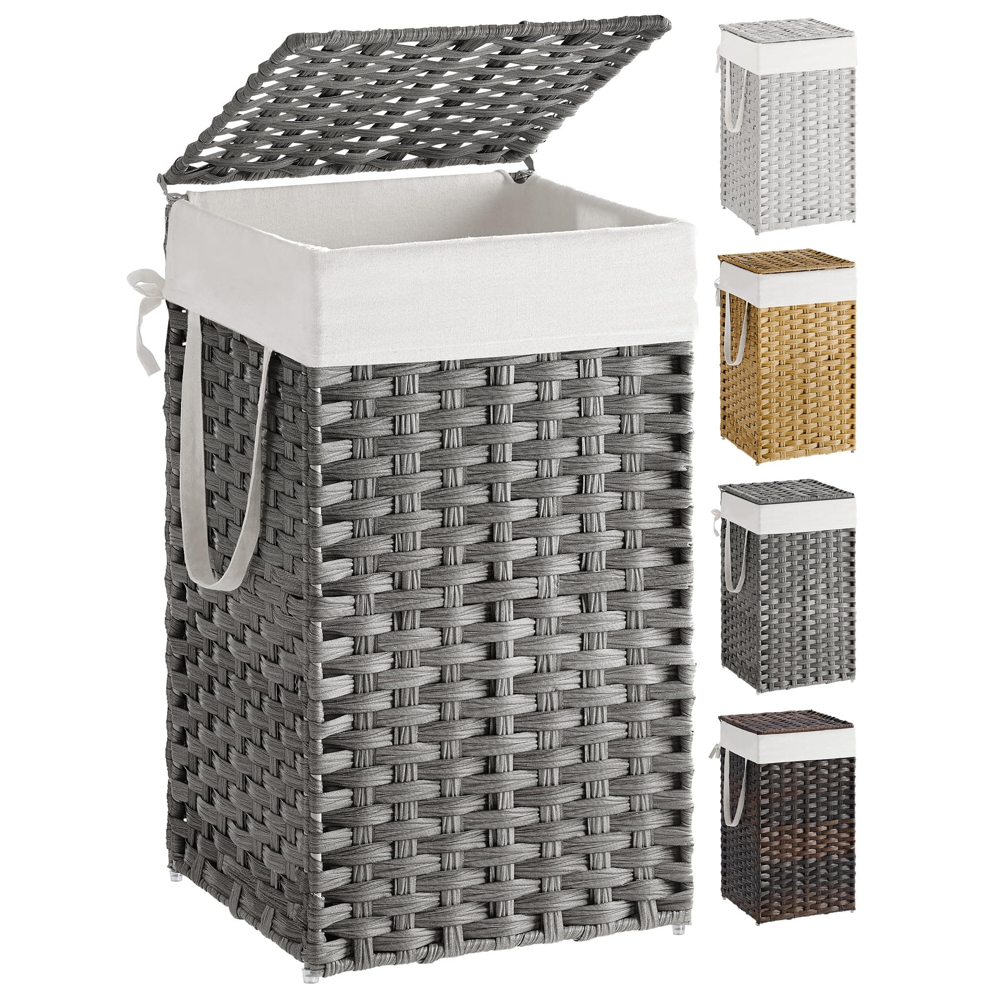 SONGMICS Laundry Hamper with Lid, 17.2 Gallon (65 L) Synthetic Rattan Clothes Laundry Basket with Lid and Handles, Foldable, Removable Liner, Dove Gray ULCB165G01
