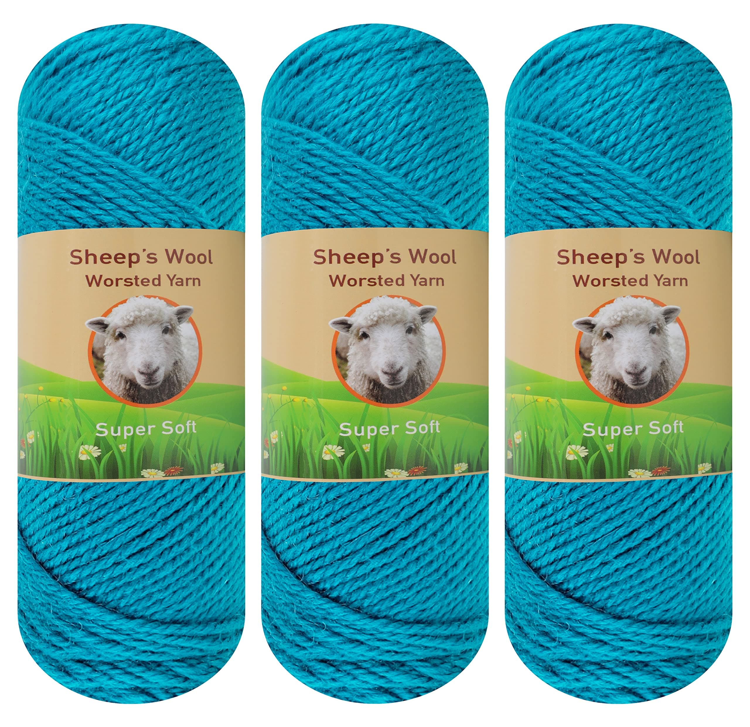 3-Pack Sheep Wool Worsted Yarn for Knitting and Crocheting 300 Grams of Lamb Sheep's Wool