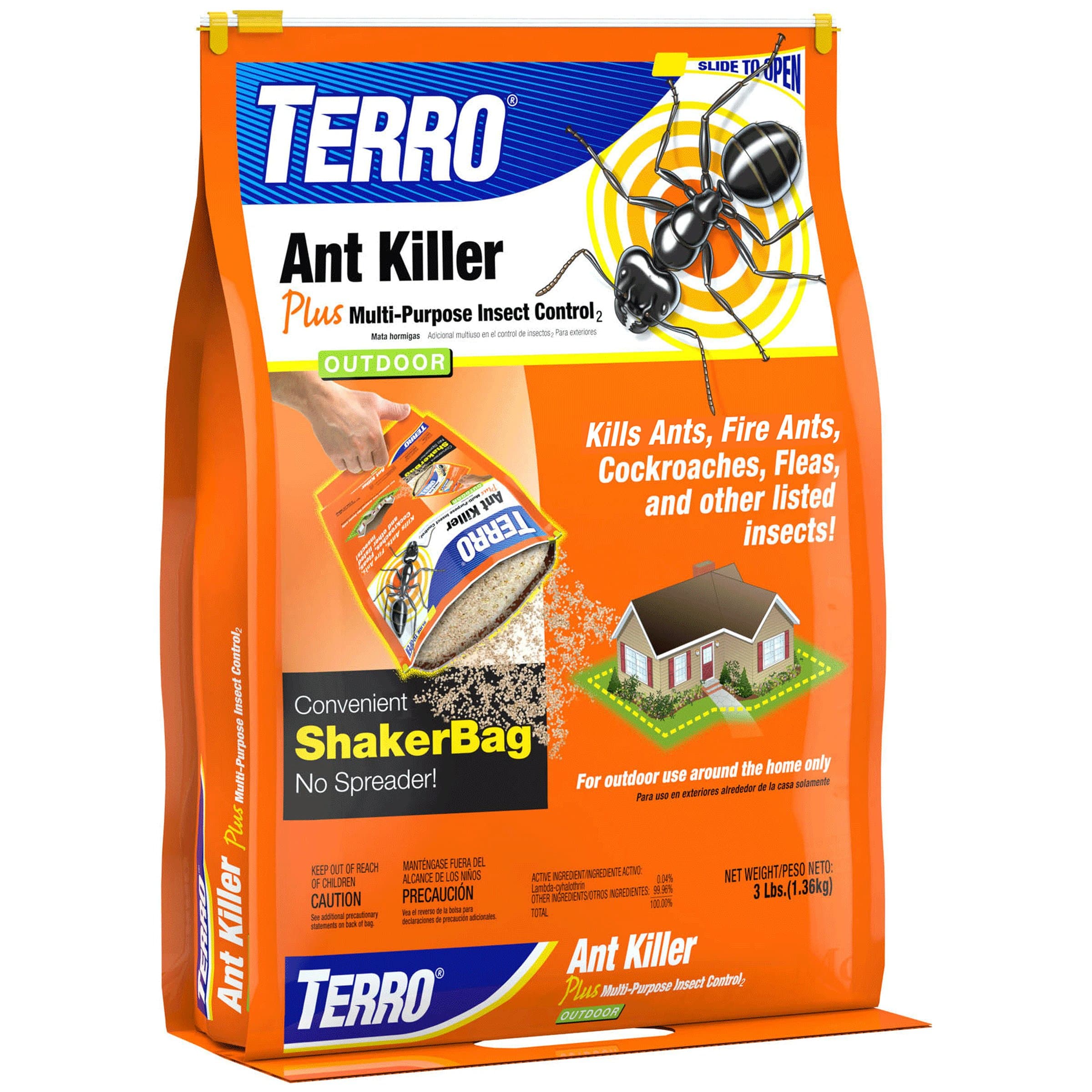 TERRO Ant Killer Plus Multi-Purpose Insect Control for Outdoors - Kills Fire Ants, Fleas, Cockroaches, and Other Crawling Insects - 3lb Shaker Bag - T901-6