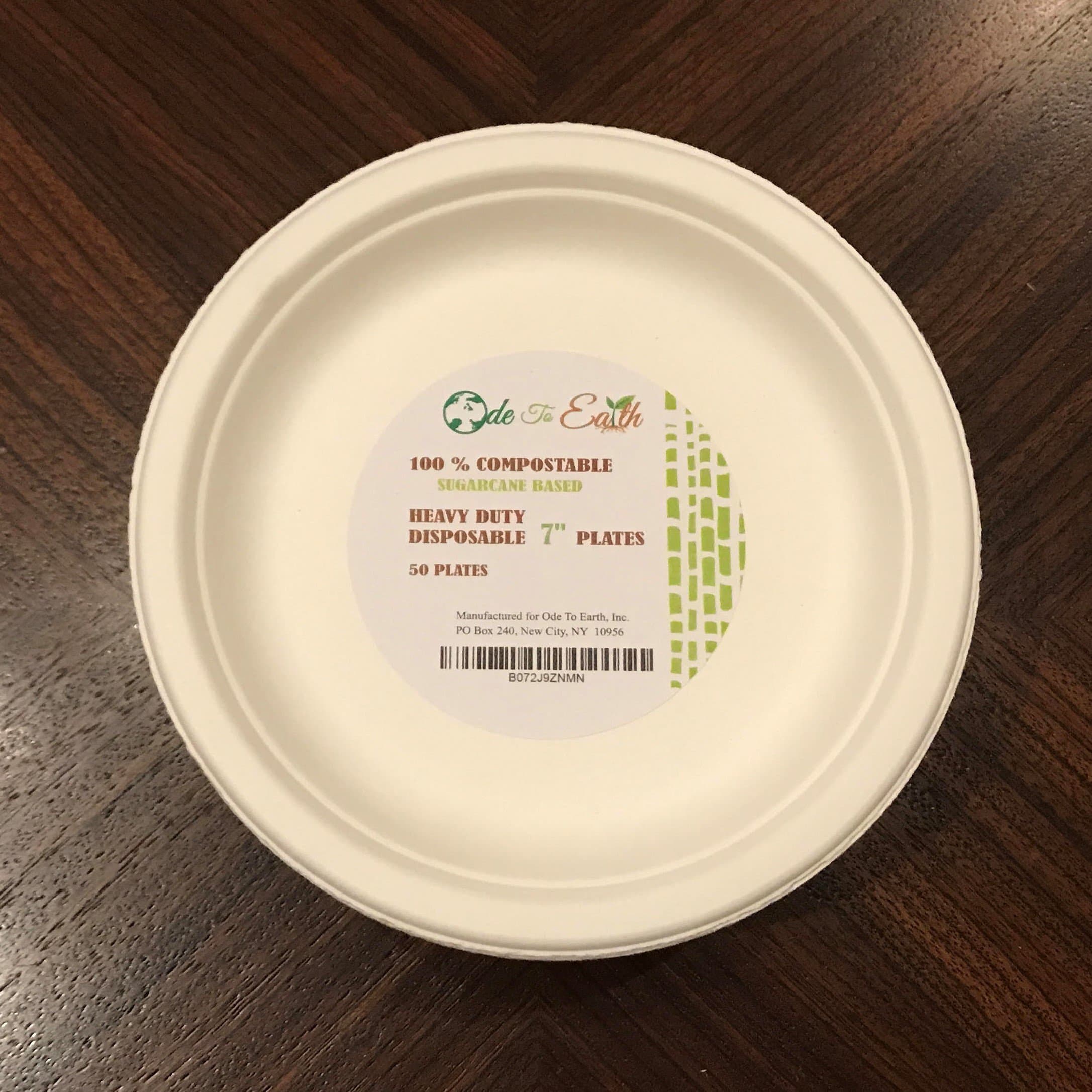 DISPOSABLE SUGARCANE PAPER PLATES 7" 100% COMPOSTABLE BIODEGRADABLE SUGARCANE (BAGASSE) 7" PLATES/DINNERWARE - 50 7" PLATES by Ode To Earth