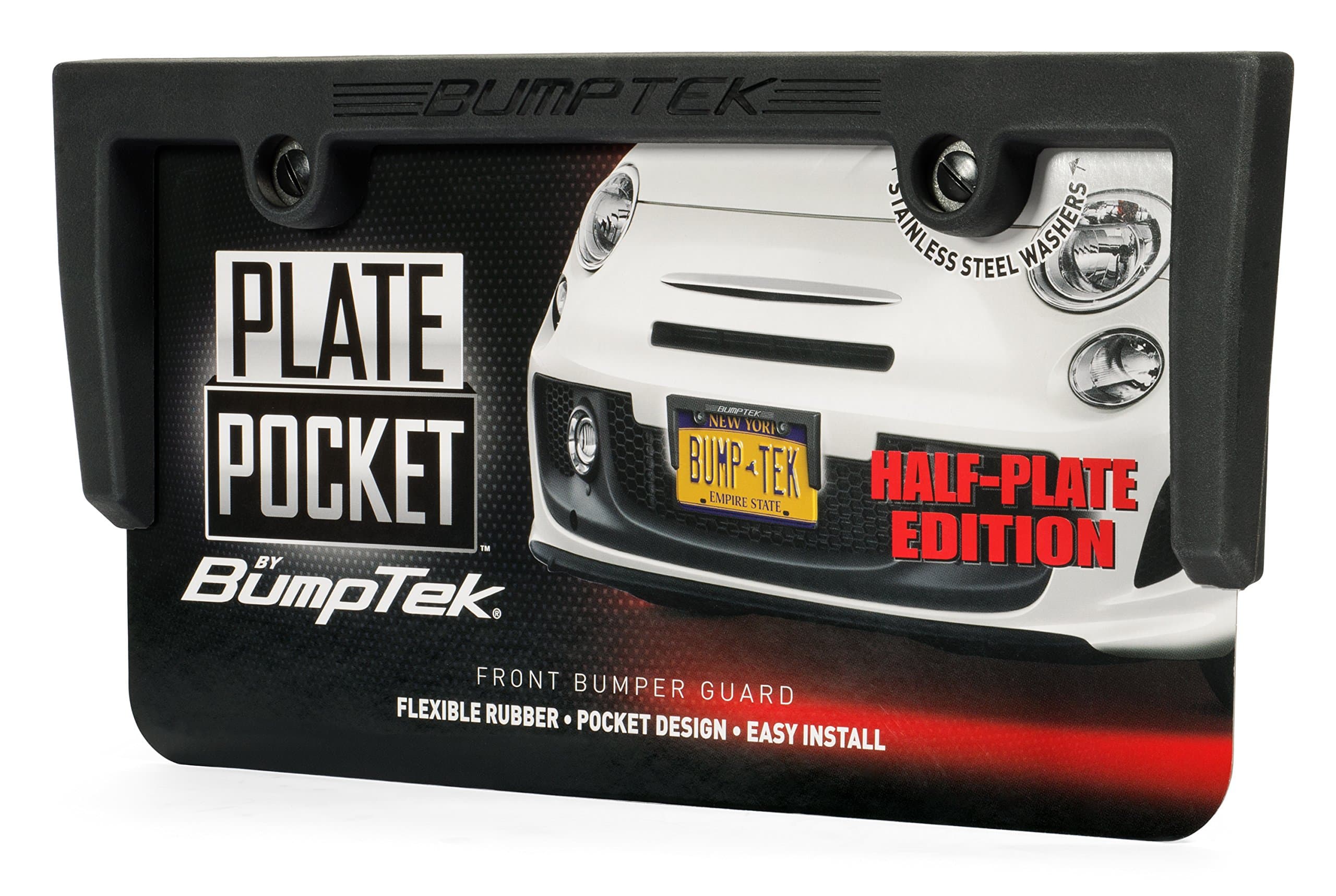 Plate Pocket by BumpTek - Flexible Rubber Front Bumper Guard, Front Bumper Protection, License Plate Frame. Cushions Parking Bumps! (Half Plate)