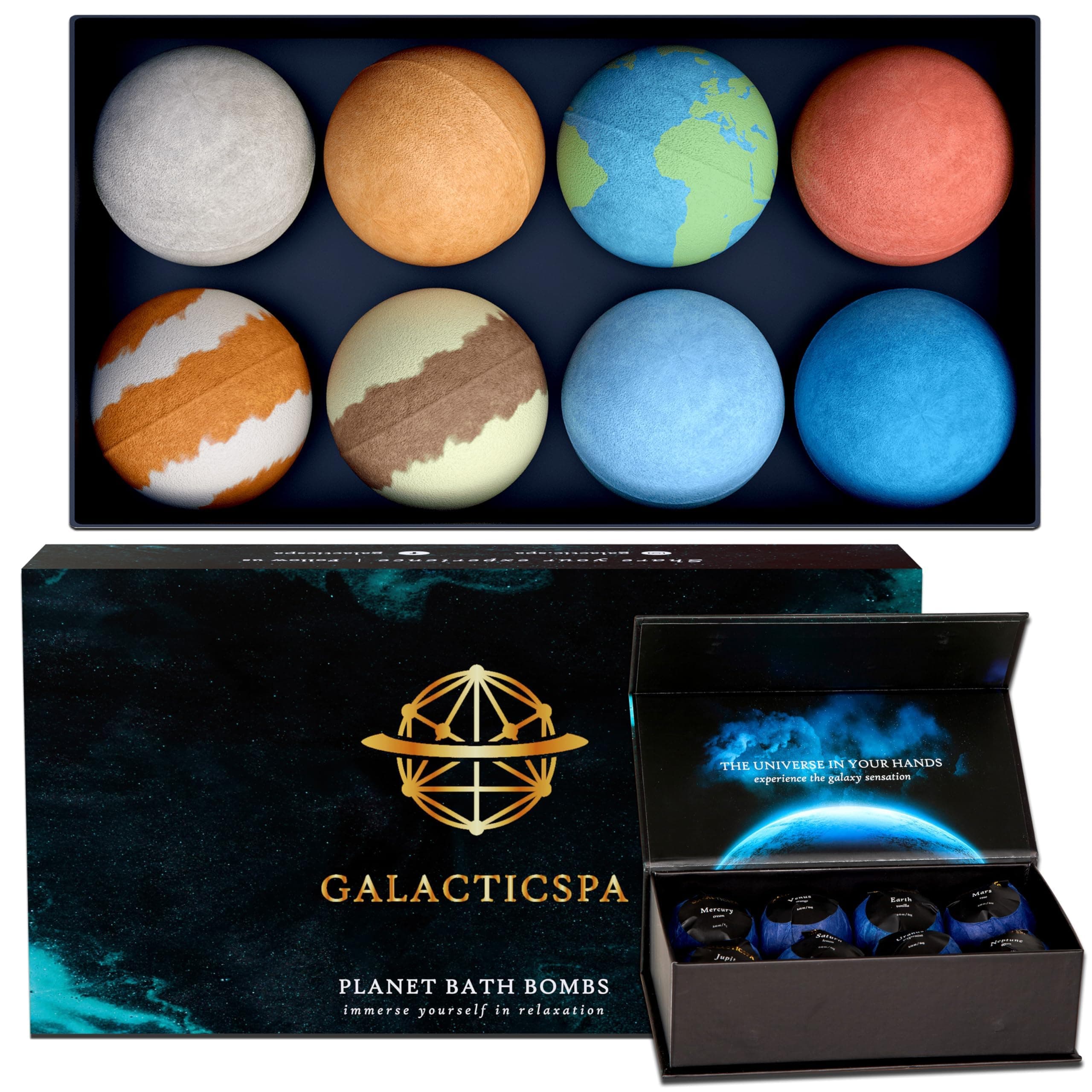 Planet Themed Bath Bombs / 8 x 60g Handmade Luxury Bubble Bath Fizzer Set/Non-Staining, Vegan, Cruelty-Free/Spa Gift for Men, Women and Kids