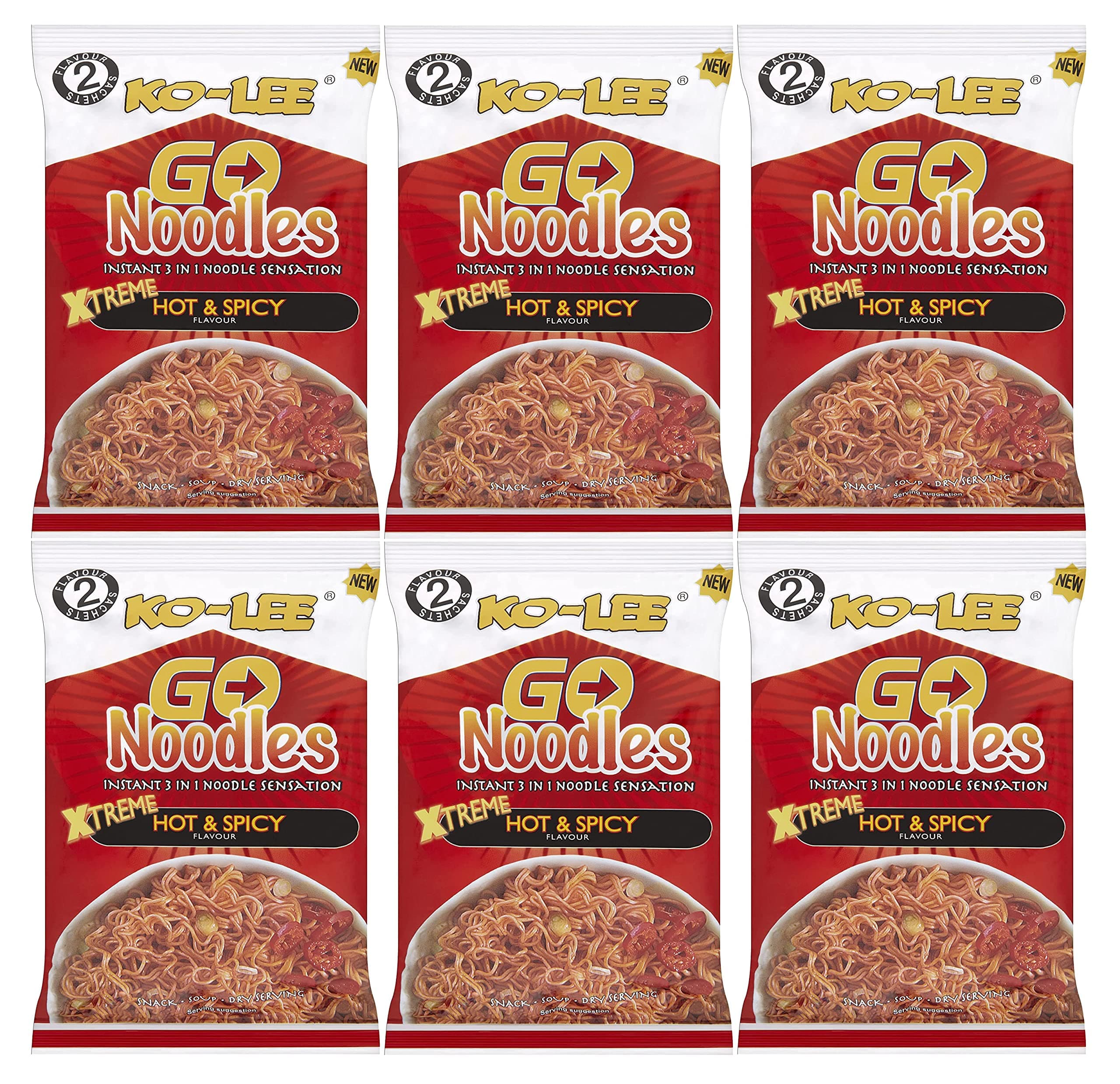 Ko - Lee Go 3 in 1 Noodle xtreme Hot & spicy flavour Noodles 85g (Pack of 6) - Excellent For Snacking, Stir-Frying, Soups, Or As A Quick Side Dish - Ready In Few Minutes