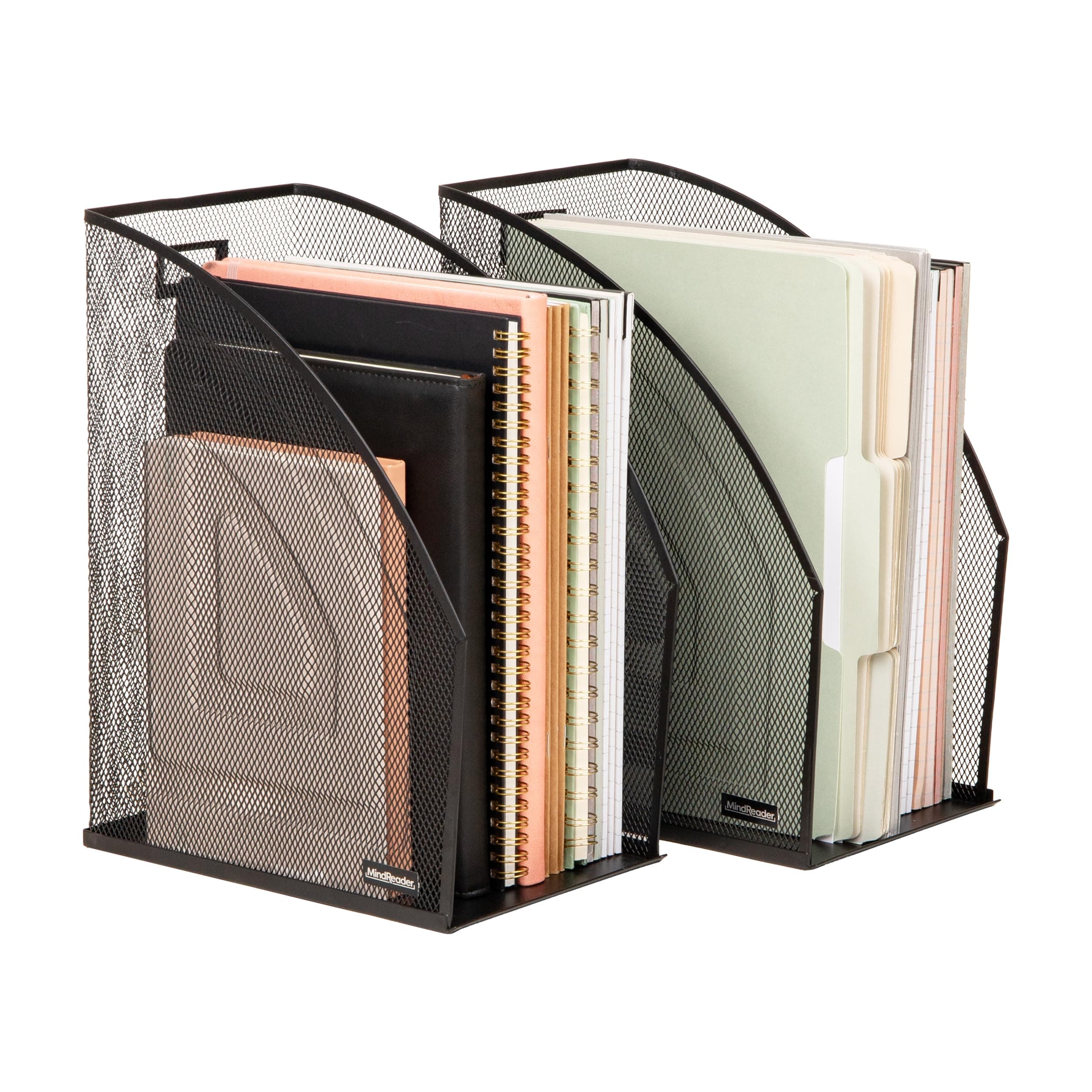 Vertical File Organizers, Desktop File Holders for Folders, Magazines, and Paperwork, Workspace Organizer, Metal Mesh, Set of 2, Black