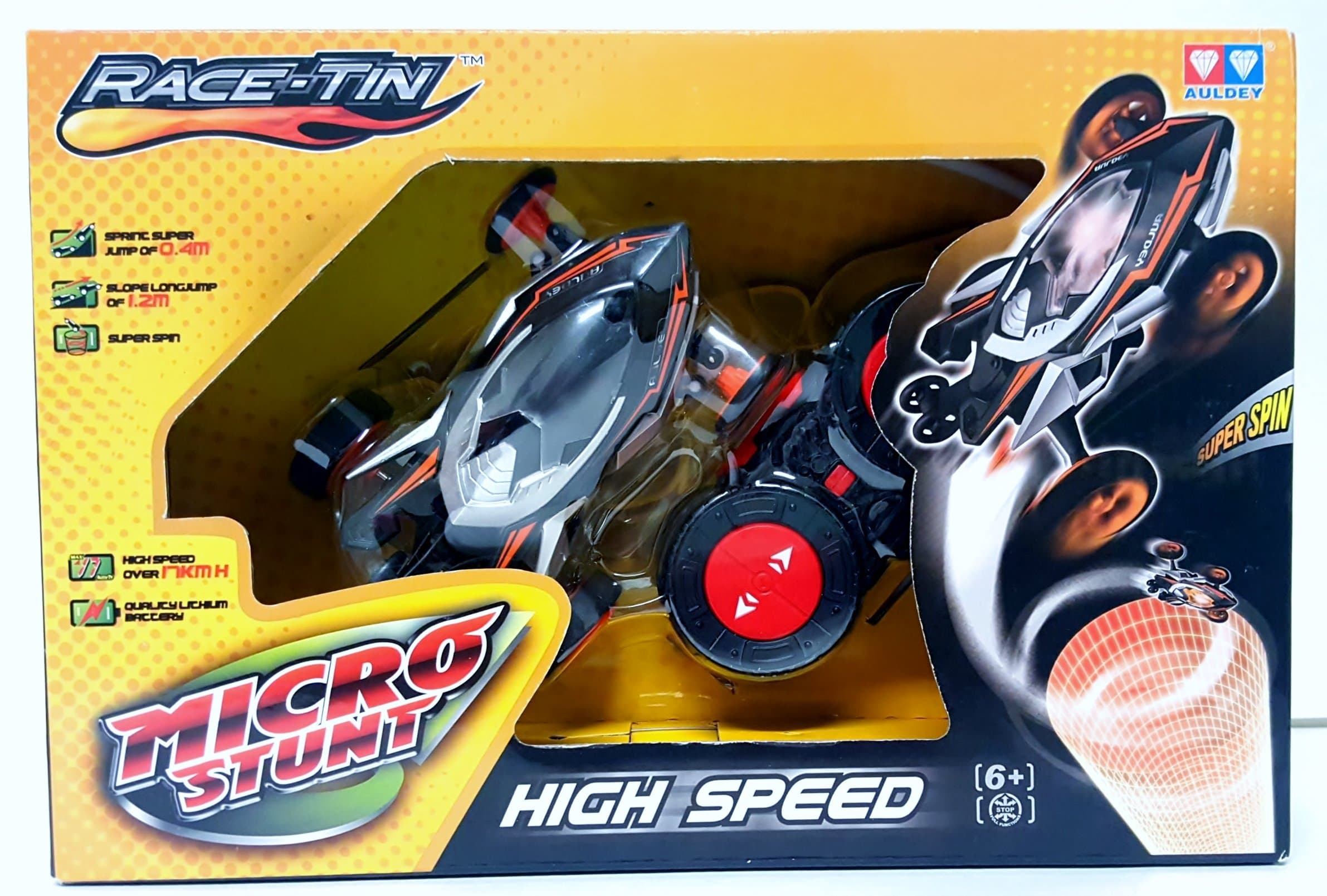 Race-Tin Micro Stunt High Speed 17KMH Radio Control Car 1:32 Scale Slope Long Jump, Super Spin & Jump of 0.4m Black & Gray