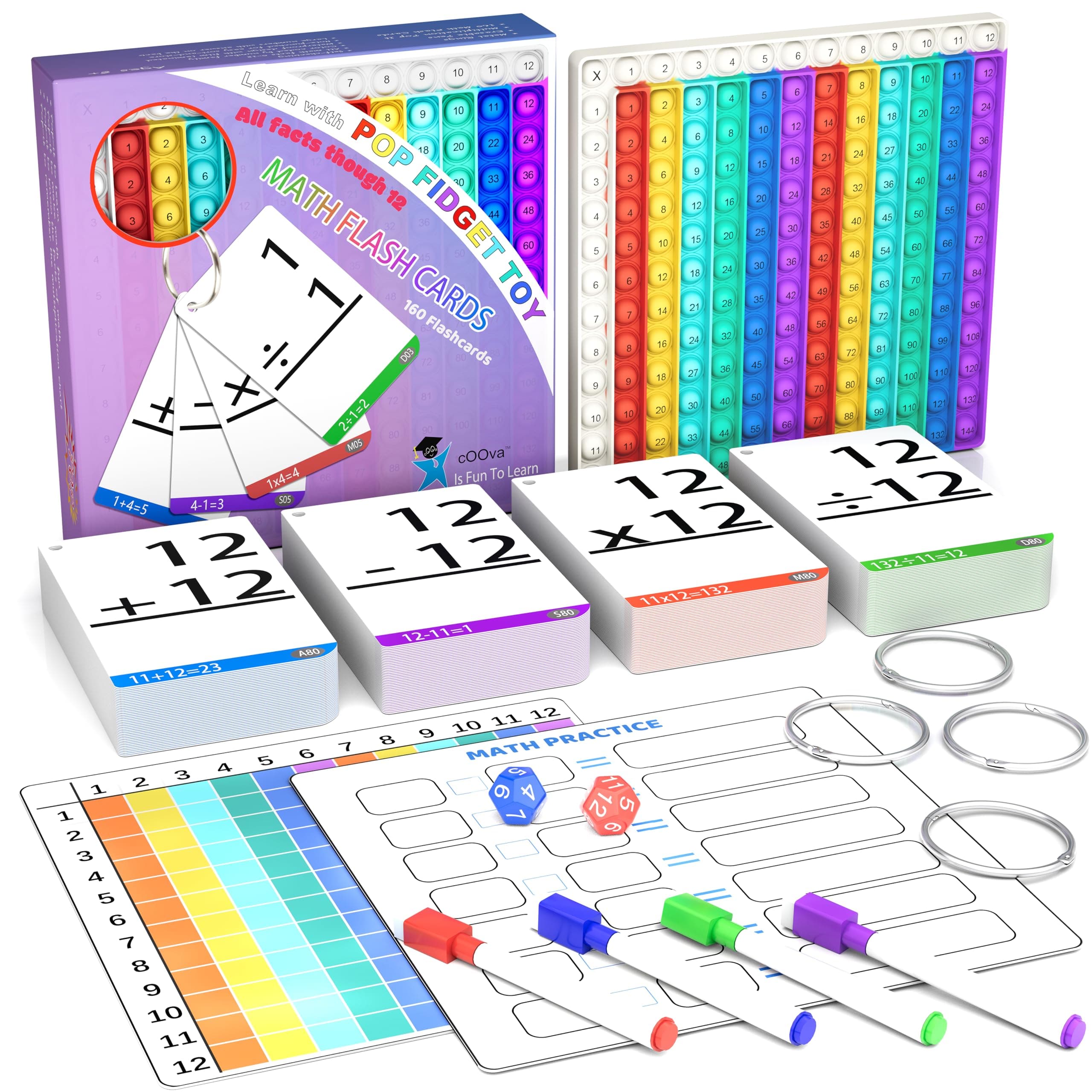 cOOva Multiplication, Division, Addition & Subtraction Math Games - Flash Cards for Kids Ages 4-8 - Times Tables, Kindergarten to 5th Grade