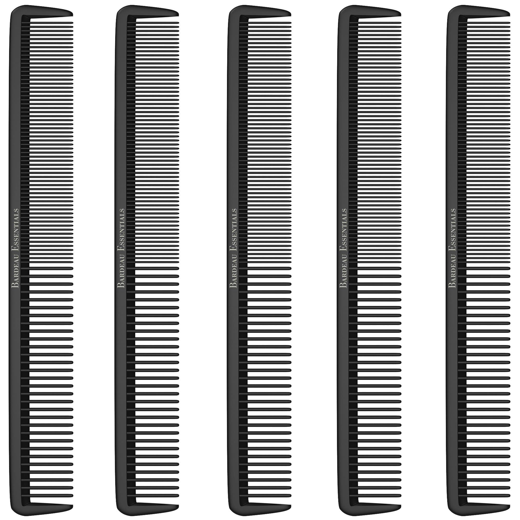 Hair Cutting Comb (5 Pack) - Professional 8.75” Black Carbon Fiber Anti Static Chemical And Heat Resistant Hair Combs For All Hair Types For Men and Women - By Bardeau Essentials