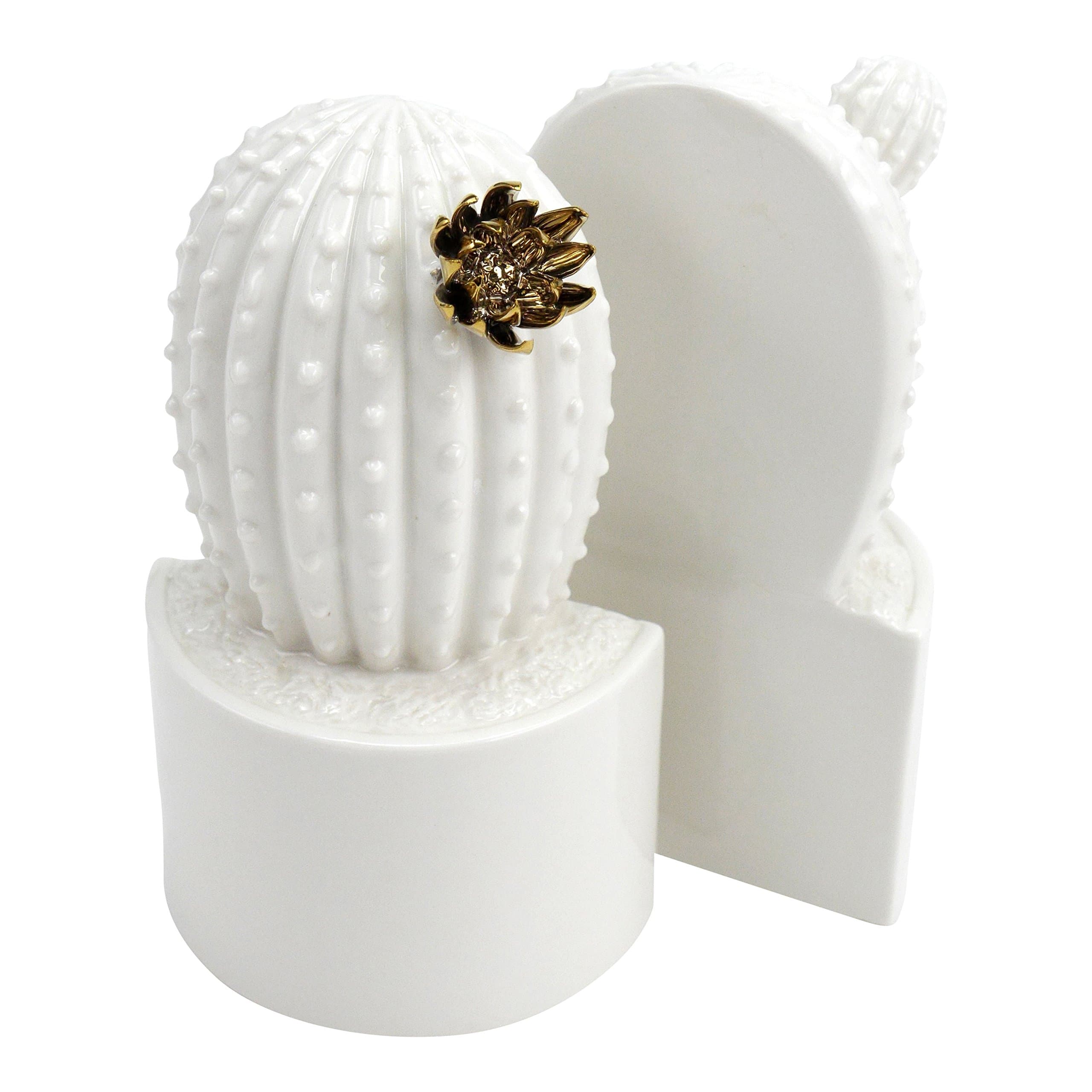 Hallmark Home Cactus Bookends, White with Gold Accents