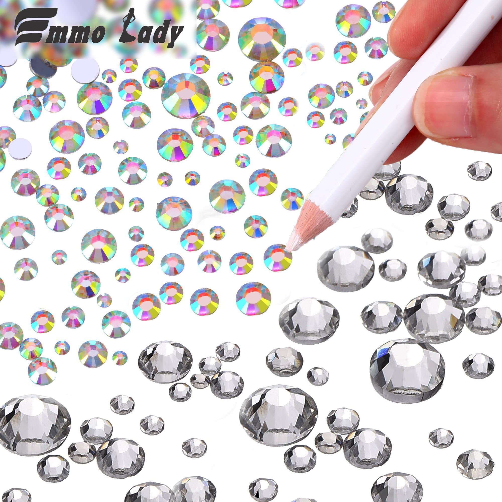 1400 Pieces Flat Back Rhinestones Round Crystal Gems 1.5 mm - 5 mm, 4 Size Decorative Gem with Picker Pencil