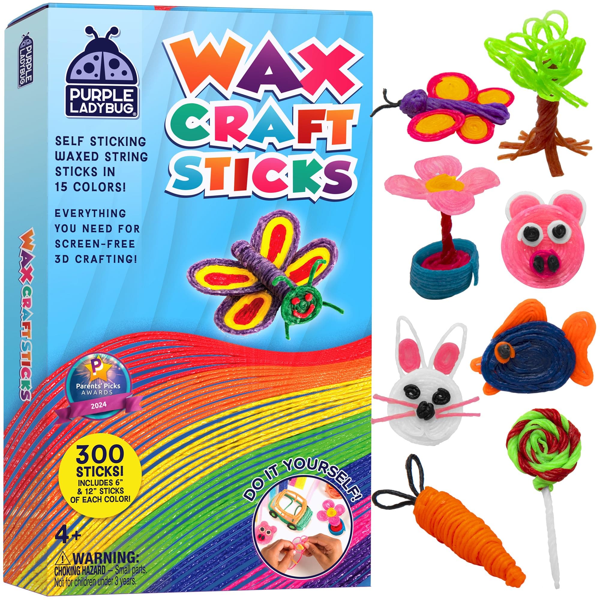 300 PCS Bendable Wax Craft Sticks, Imagination Sticks for Kids, Road Trip Essentials, Travel Toys for Toddlers in Car, Airplane Activities for Kids Ages 4-8, Camping & Summer Essentials