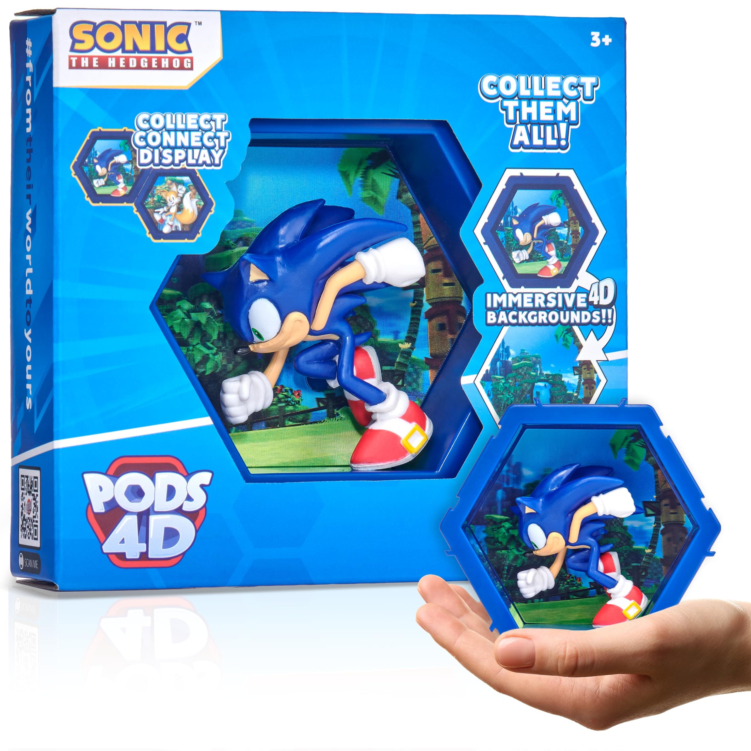 PODS 4D Sonic | Unique Connectable Collectable Bobble-Head Figure That Bursts from Their World into Yours | Wall or Shelf Display |Sonic Toys and Gifts | Series 1 no. 479