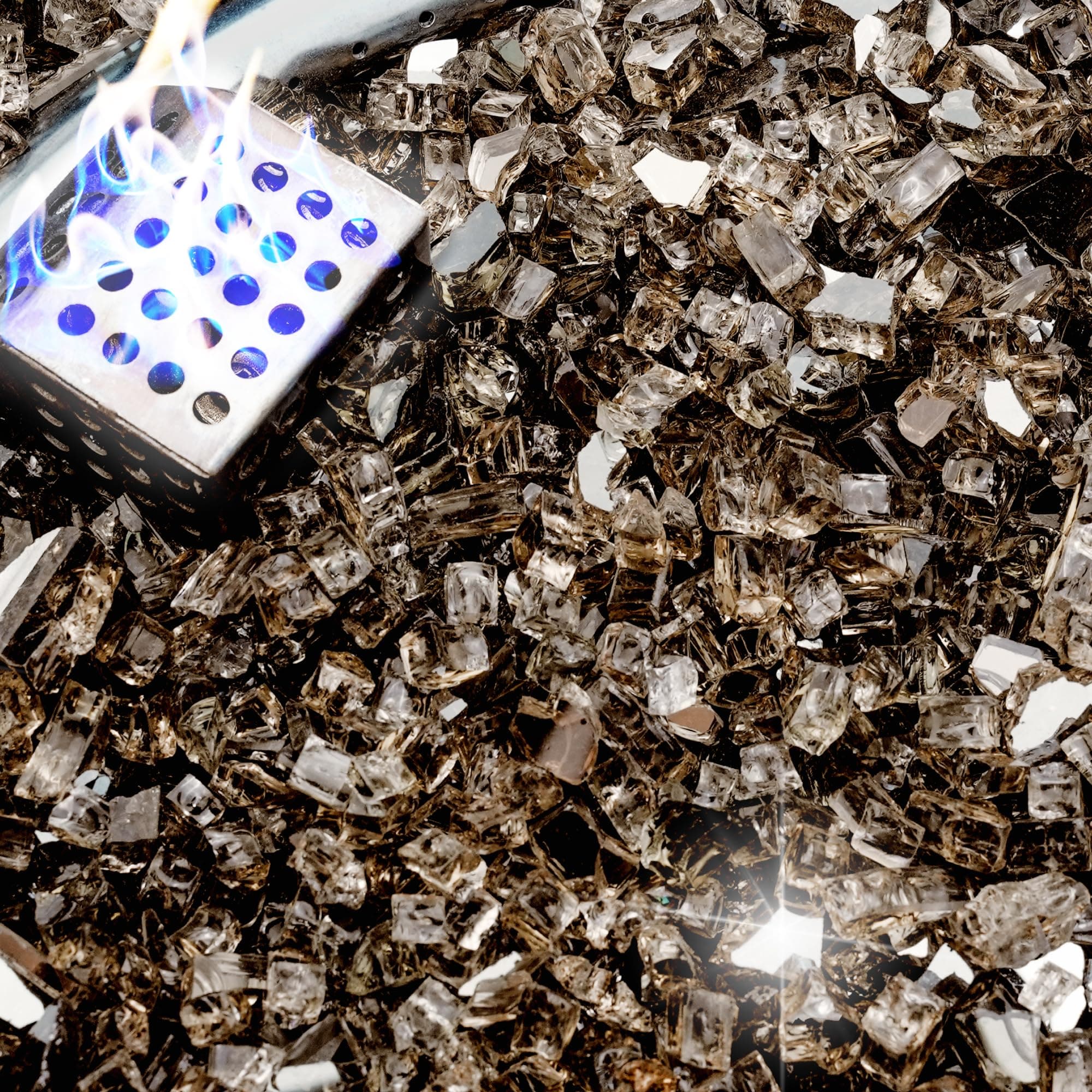 10 Pound Fire Glass, 1/4 Inch Reflective Fire Pit Glass, Tempered Firepit Glass Rock for Propane or Natural Gas, Glass Rocks for Fire Pit Table, Fireplace Glass for Landscaping, Bronze