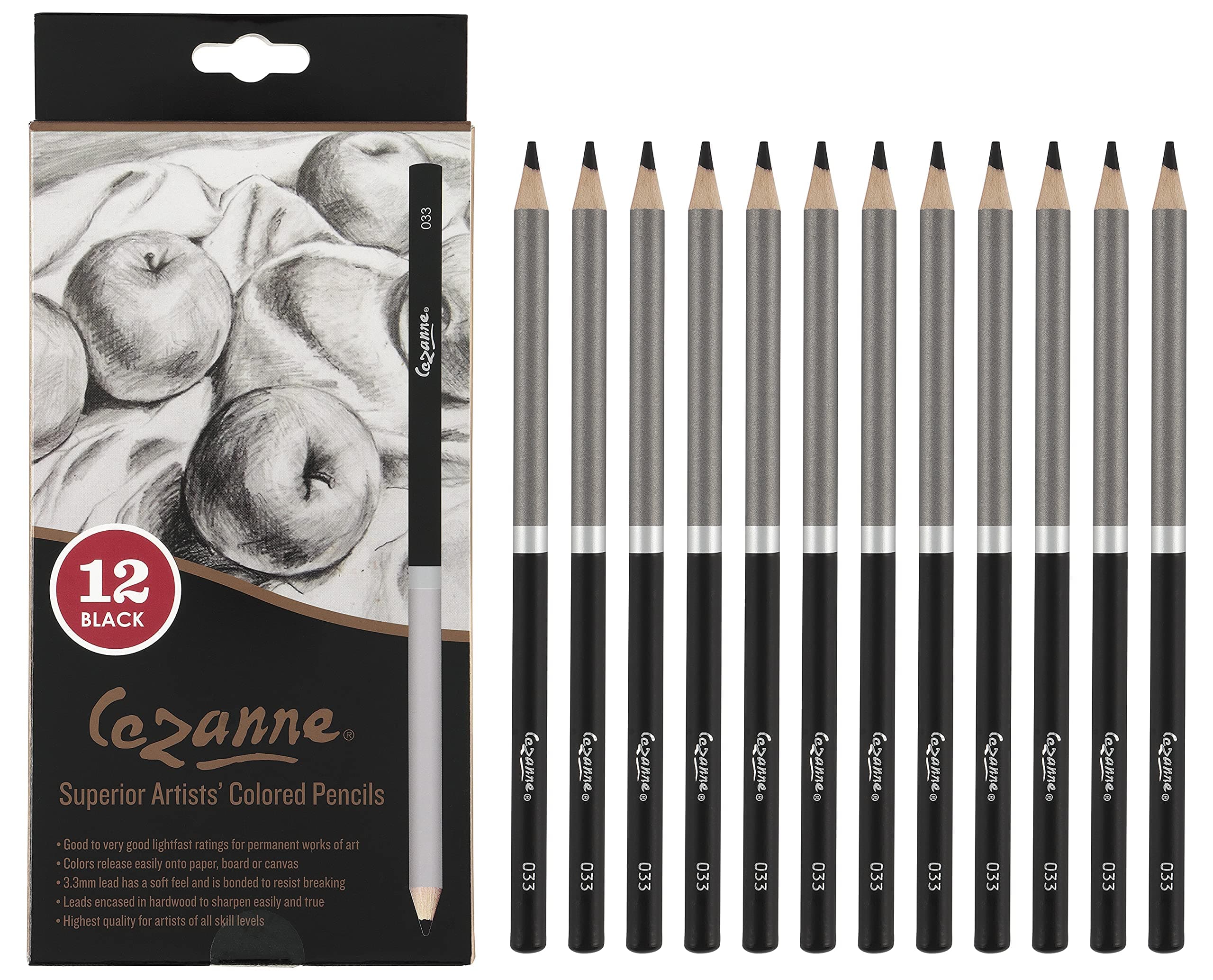Cezanne Premier Soft Core Black Colored Pencil Only Single Color, Bulk 12 Count
