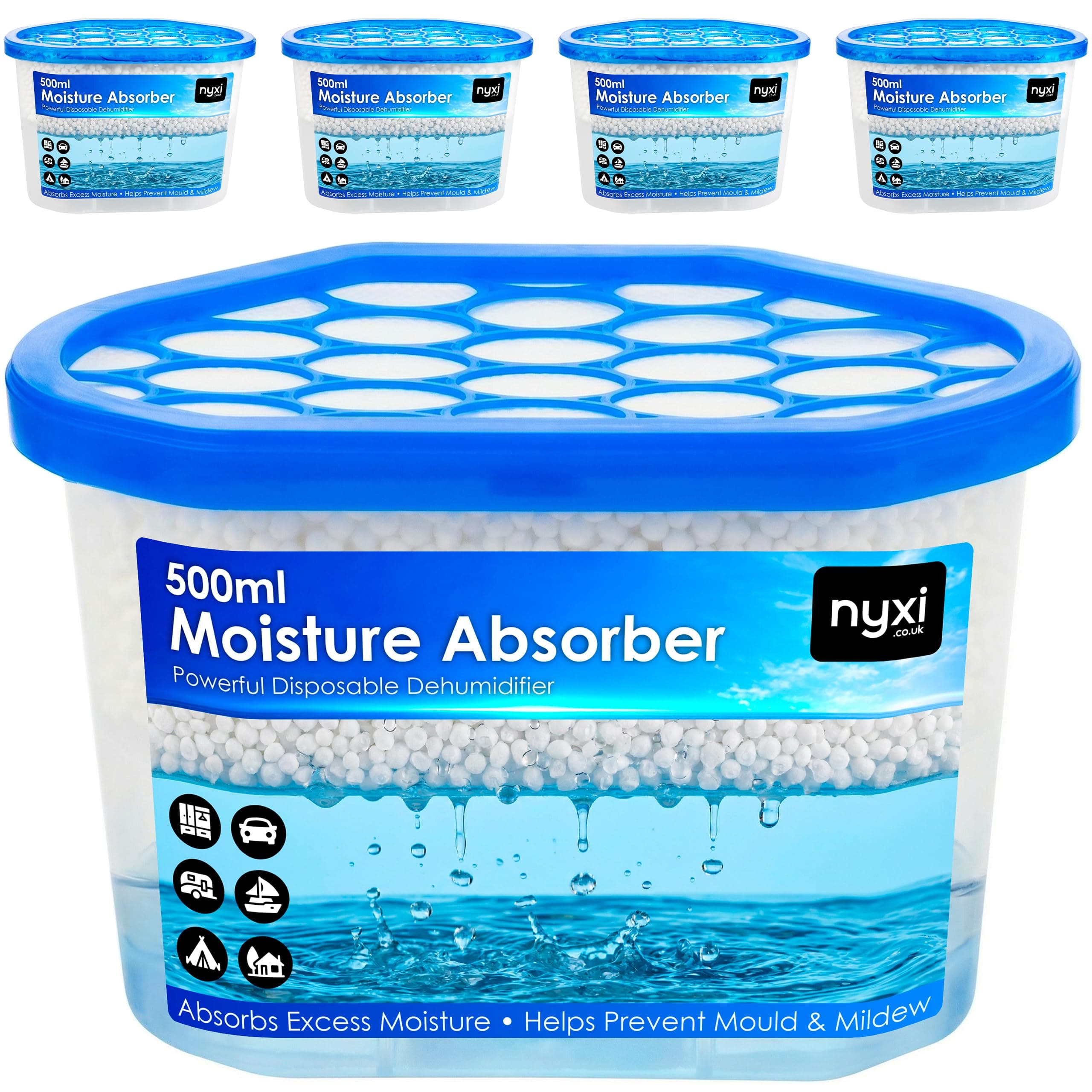 Dehumidifier Set of 24 X Interior 500 ml Each Unit - Ideal to stop damp, mould mildew & condensation - For Wardrobe, Home, Kitchen, Garage, Bedroom, Caravan, Office, Basement etc White