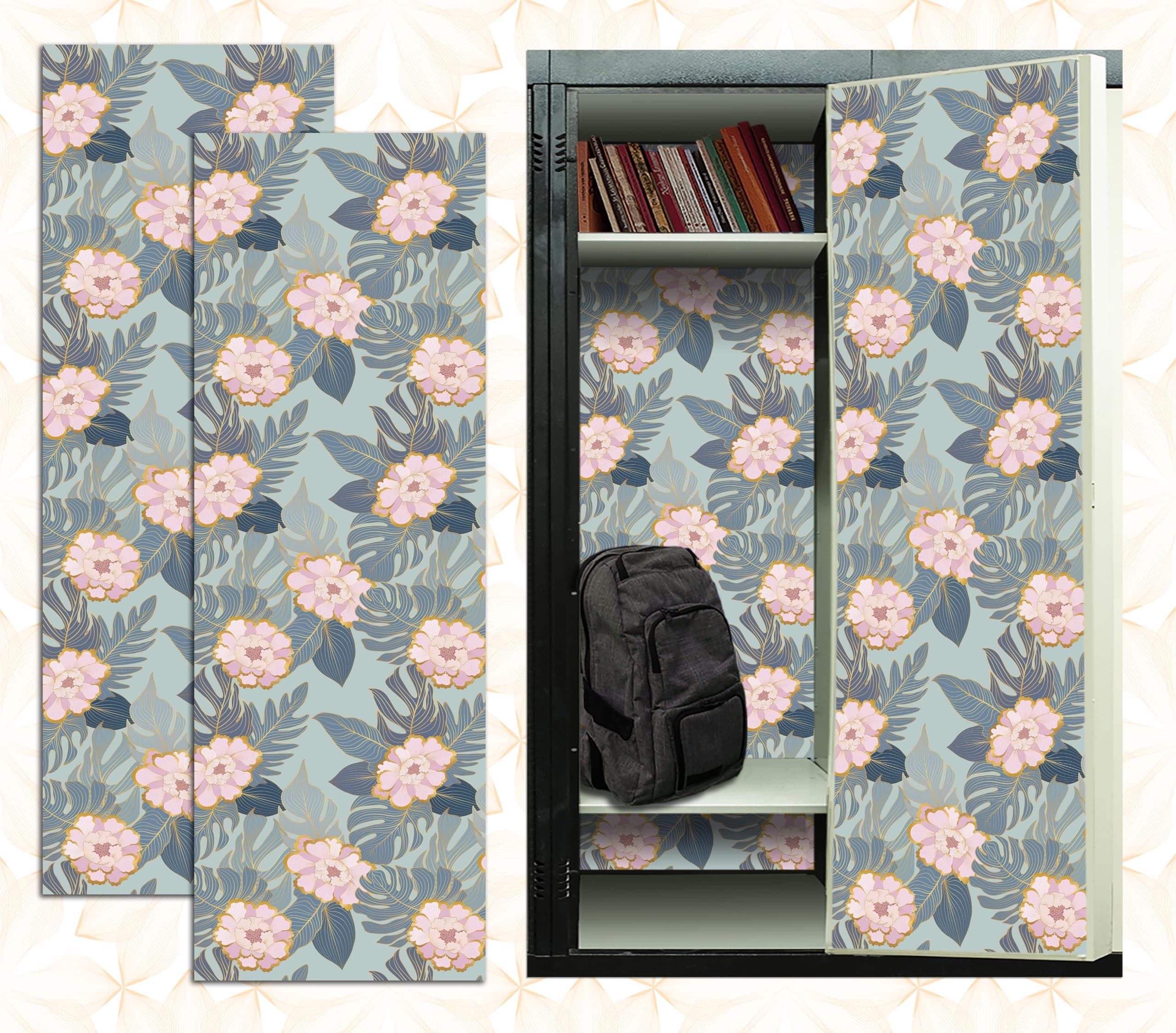 Magnetic Locker Wallpaper (Full sheet Magnetic) - Remove & Reuse Decorative Vinyl - Made in the USA - Fade, Tear and Water Resistant - Pack of 2 Rolls (Tropical Leaves & Flowers vr34)