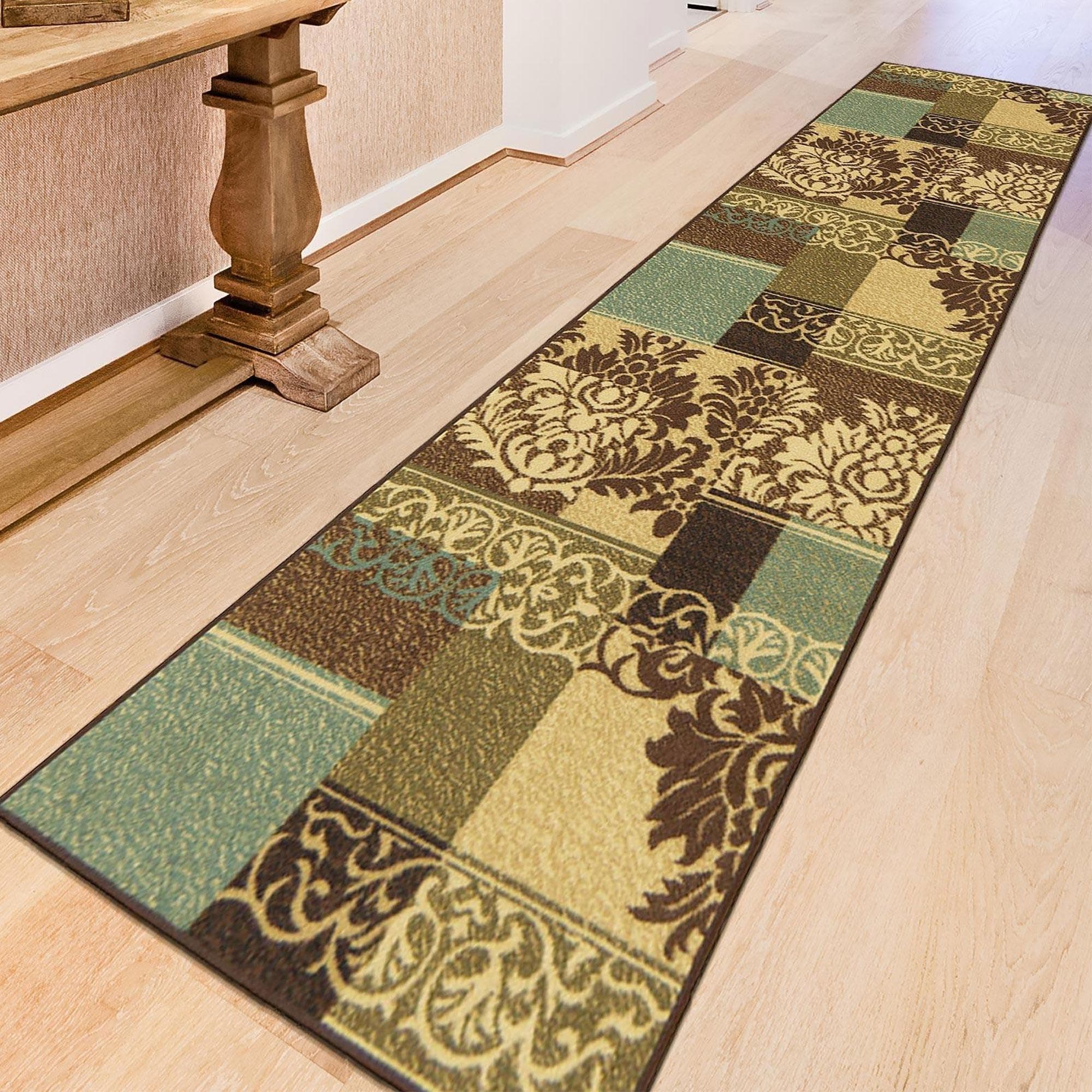 Ottomanson Hallway Runner Rug 2'7" x 9'10" Non Slip Damask Area Rugs Easy to Clean Laundry Rug Runner Durable & Pet Friendly Floor Carpet Runners for Hallways Entryway Living Room Kitchen, Brown/Green